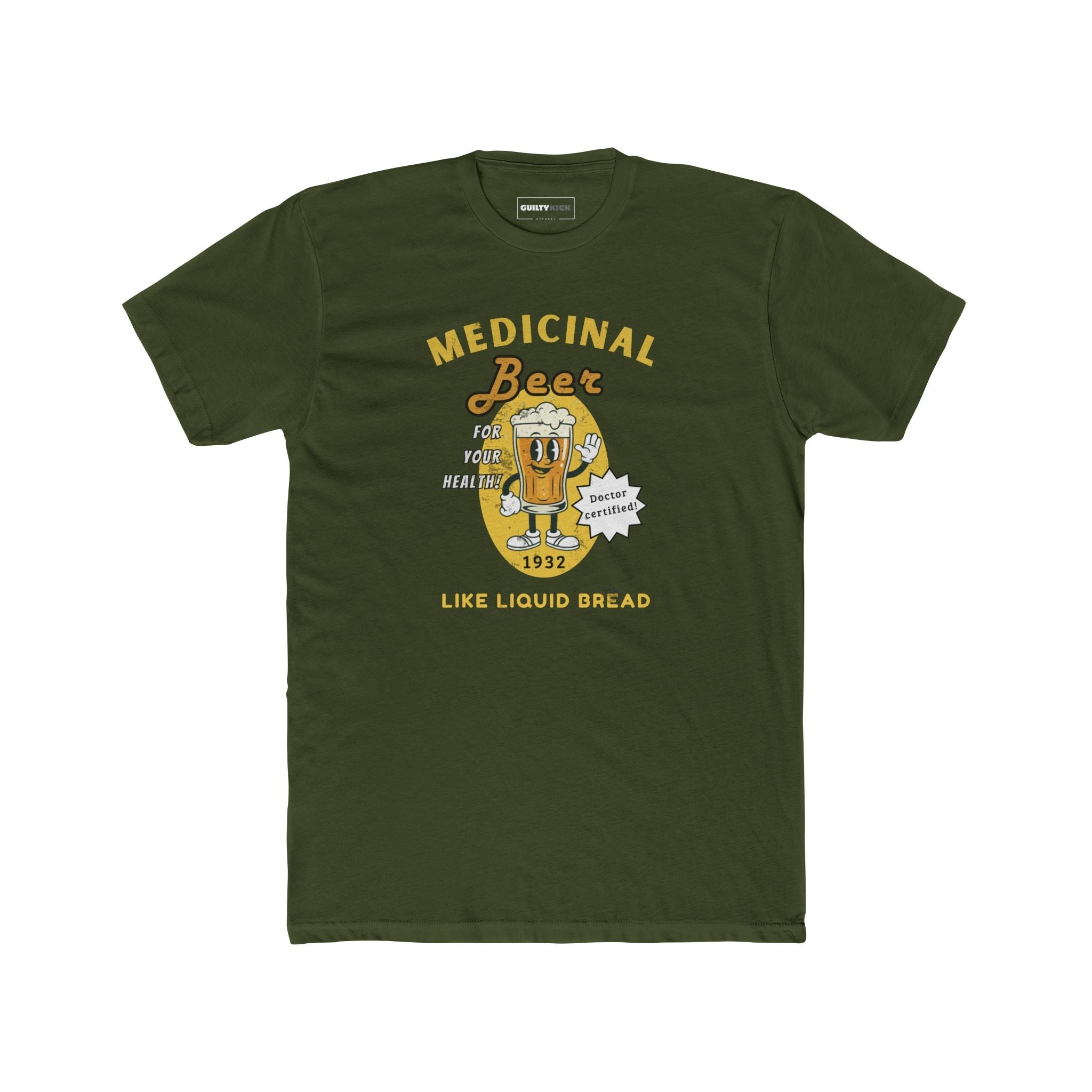 Medicinal Beer Retro Cartoon T-Shirt, Vintage 1930s Doctor Certified Liquid Bread Bartender Tee - Guilty Kick Apparel