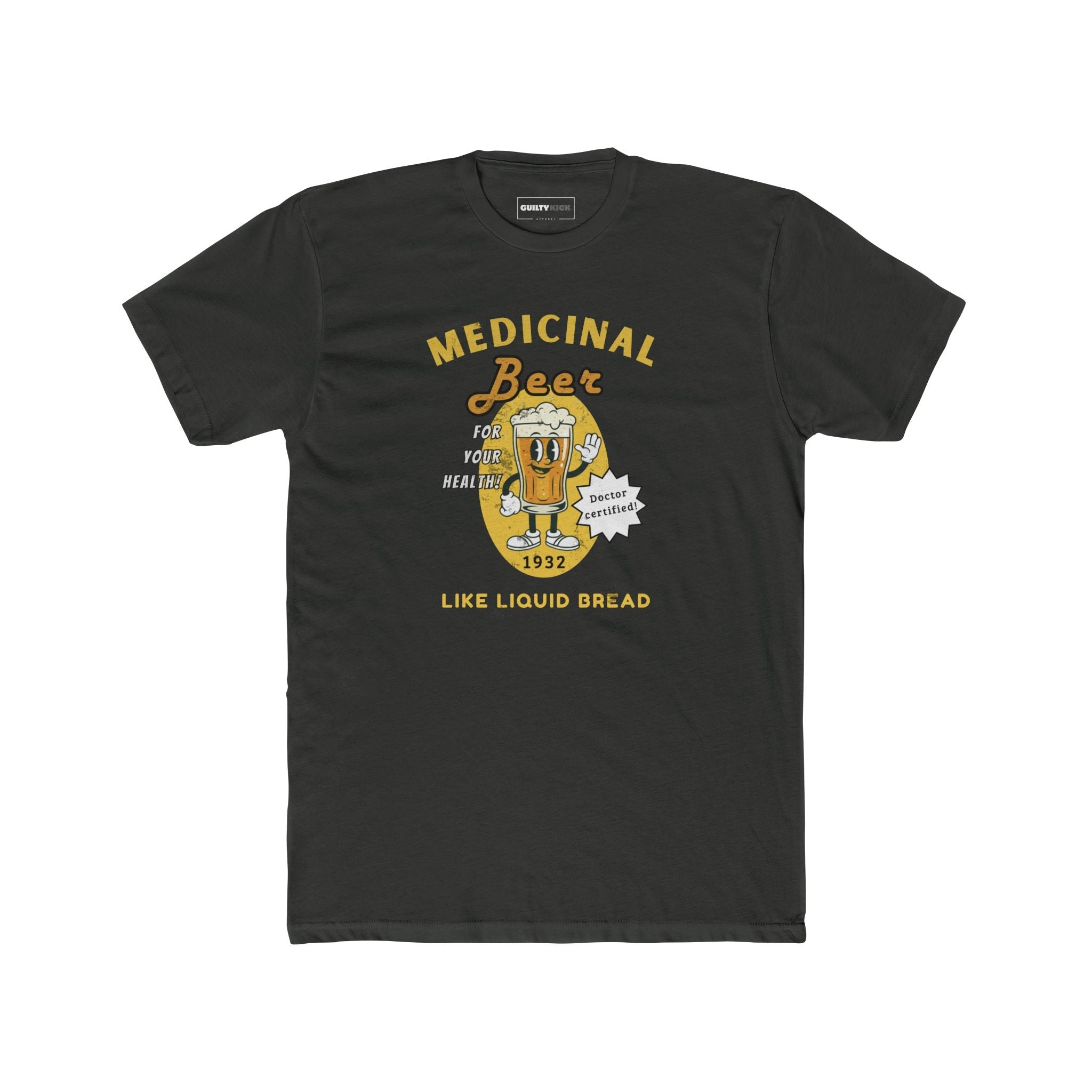 Medicinal Beer Retro Cartoon T-Shirt, Vintage 1930s Doctor Certified Liquid Bread Bartender Tee - Guilty Kick Apparel