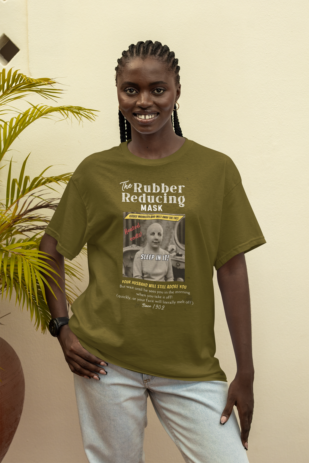 Vintage Woman in 1902 Mask Retro Graphic Tee, Hannibal Lector Parody Shirt