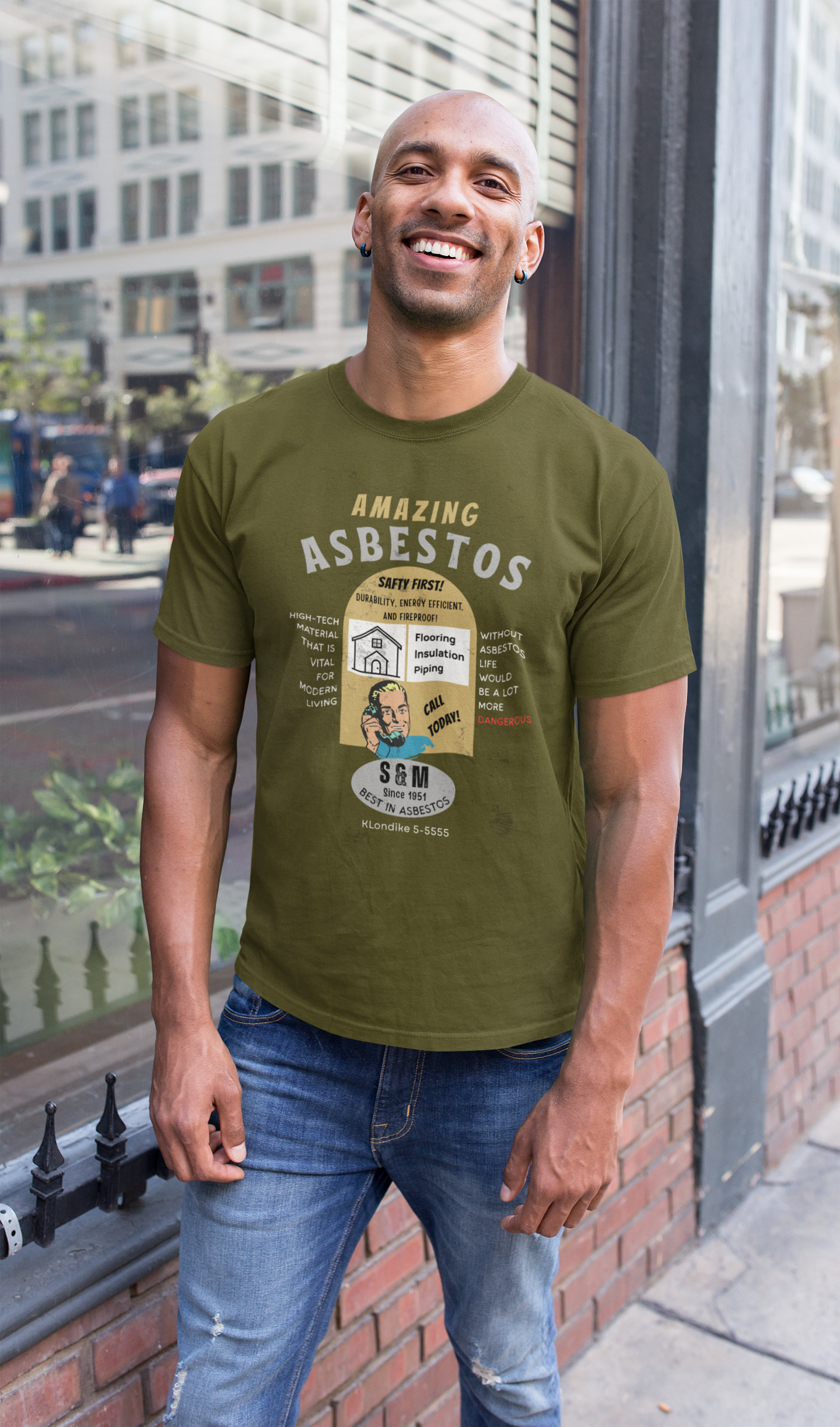 Amazing Asbestos Retro Parody T-Shirt: Mid-Century Satirical Dark Humor Tee