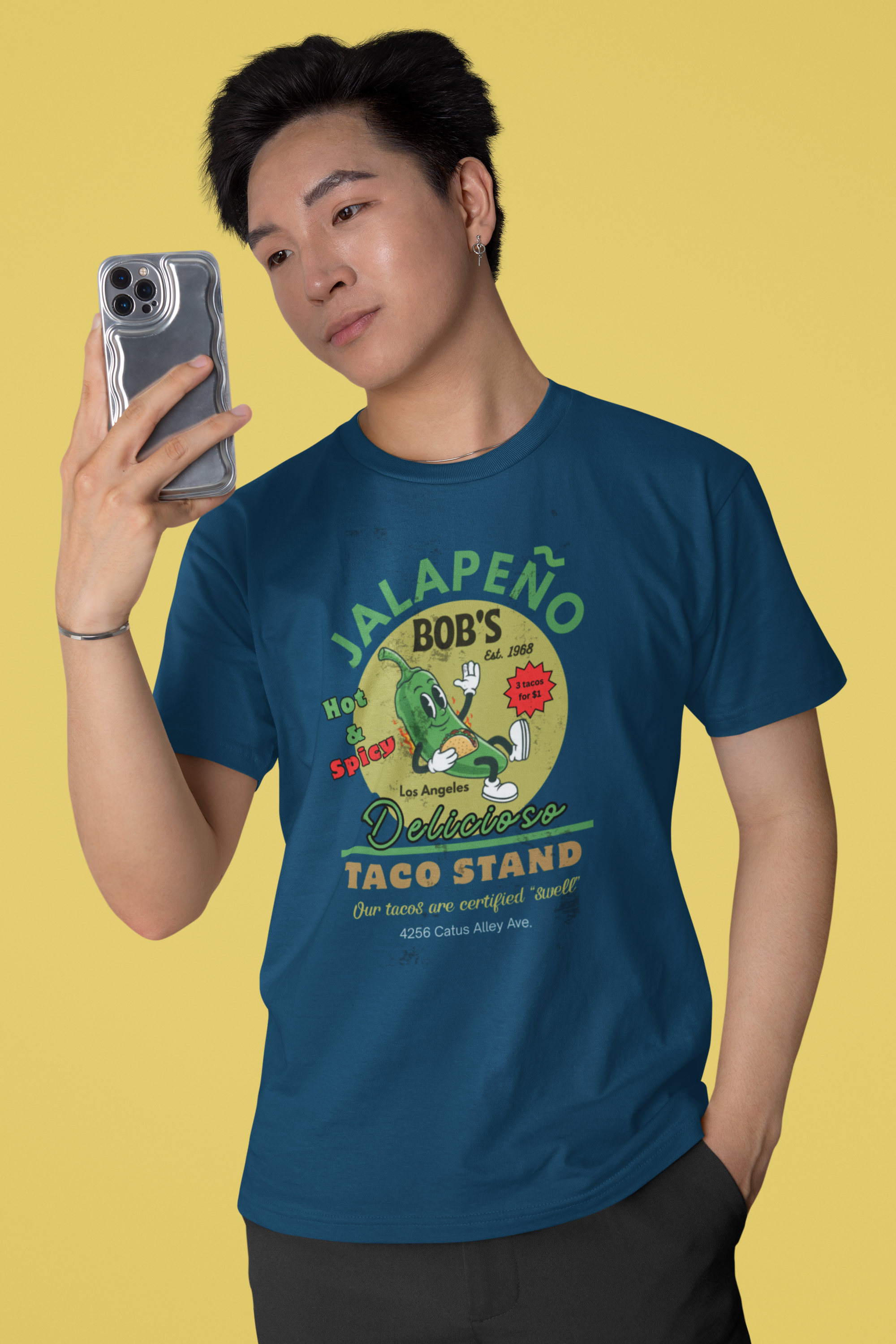 Vintage Jalapeno Bob's Taco Stand Unisex Cotton Crew Tee