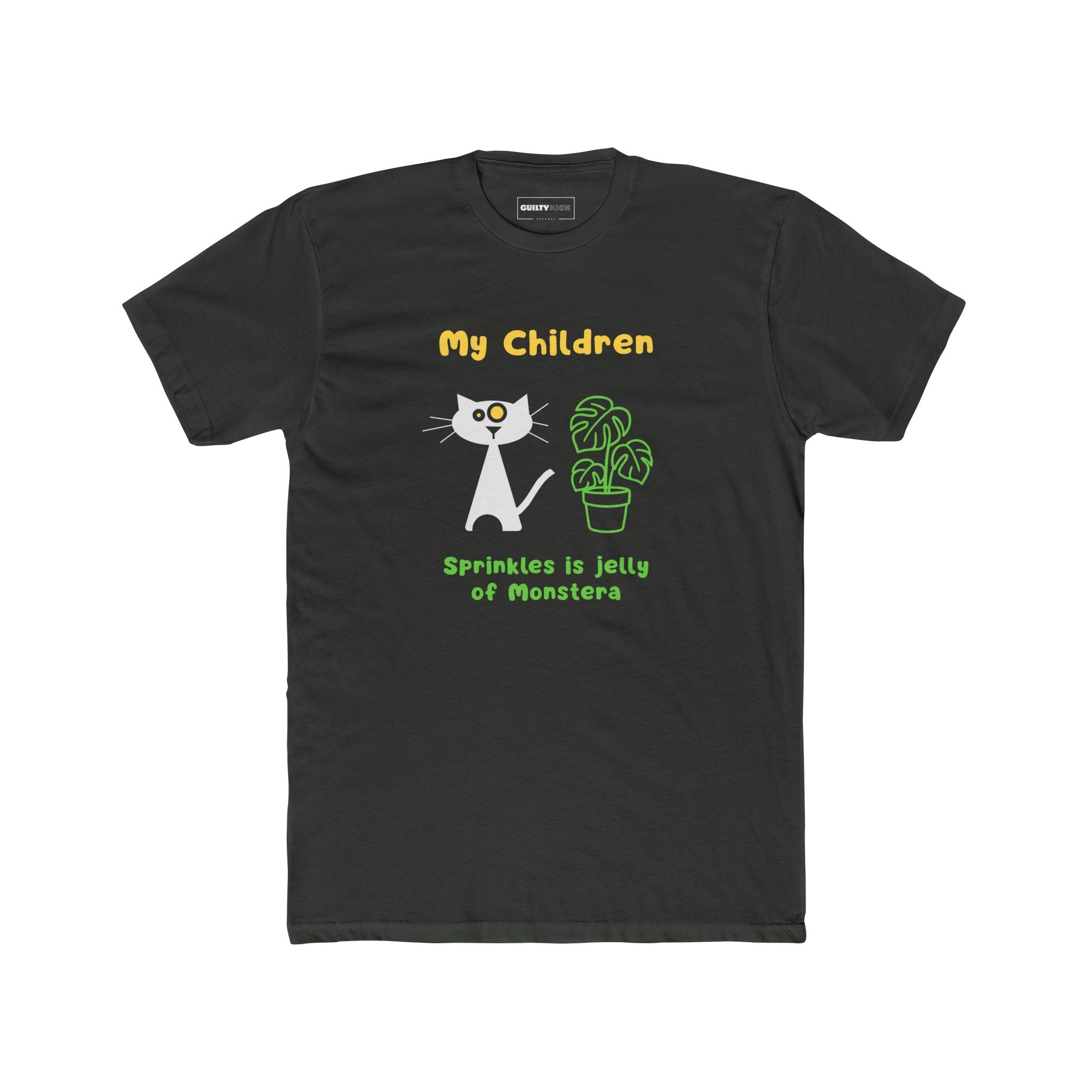 My Children: Sprinkles is Jelly Minimalist Cat & Monstera Plant Parent T-Shirt - Guilty Kick Apparel