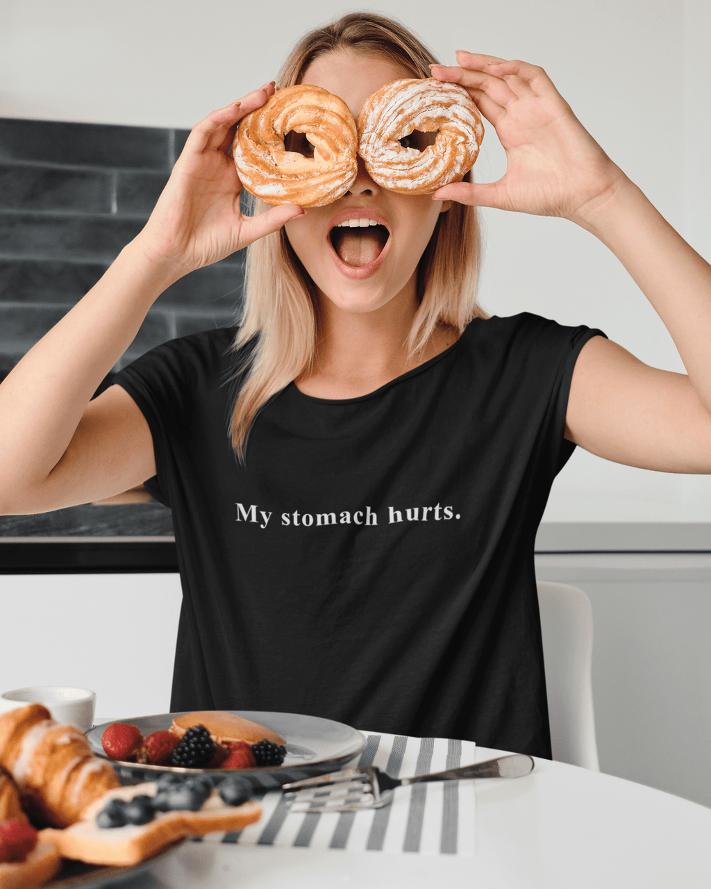 My stomach hurts. Sarcastic Minimalist Graphic T-Shirt - Guilty Kick Apparel