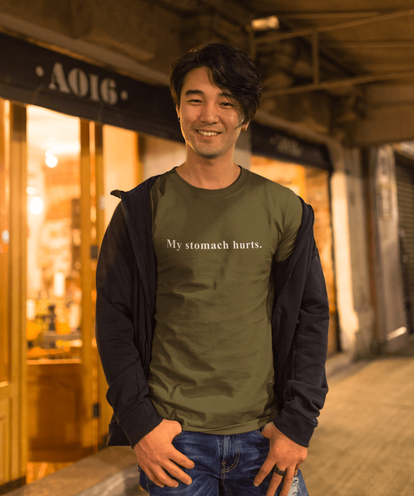 My stomach hurts. Sarcastic Minimalist Graphic T-Shirt - Guilty Kick Apparel