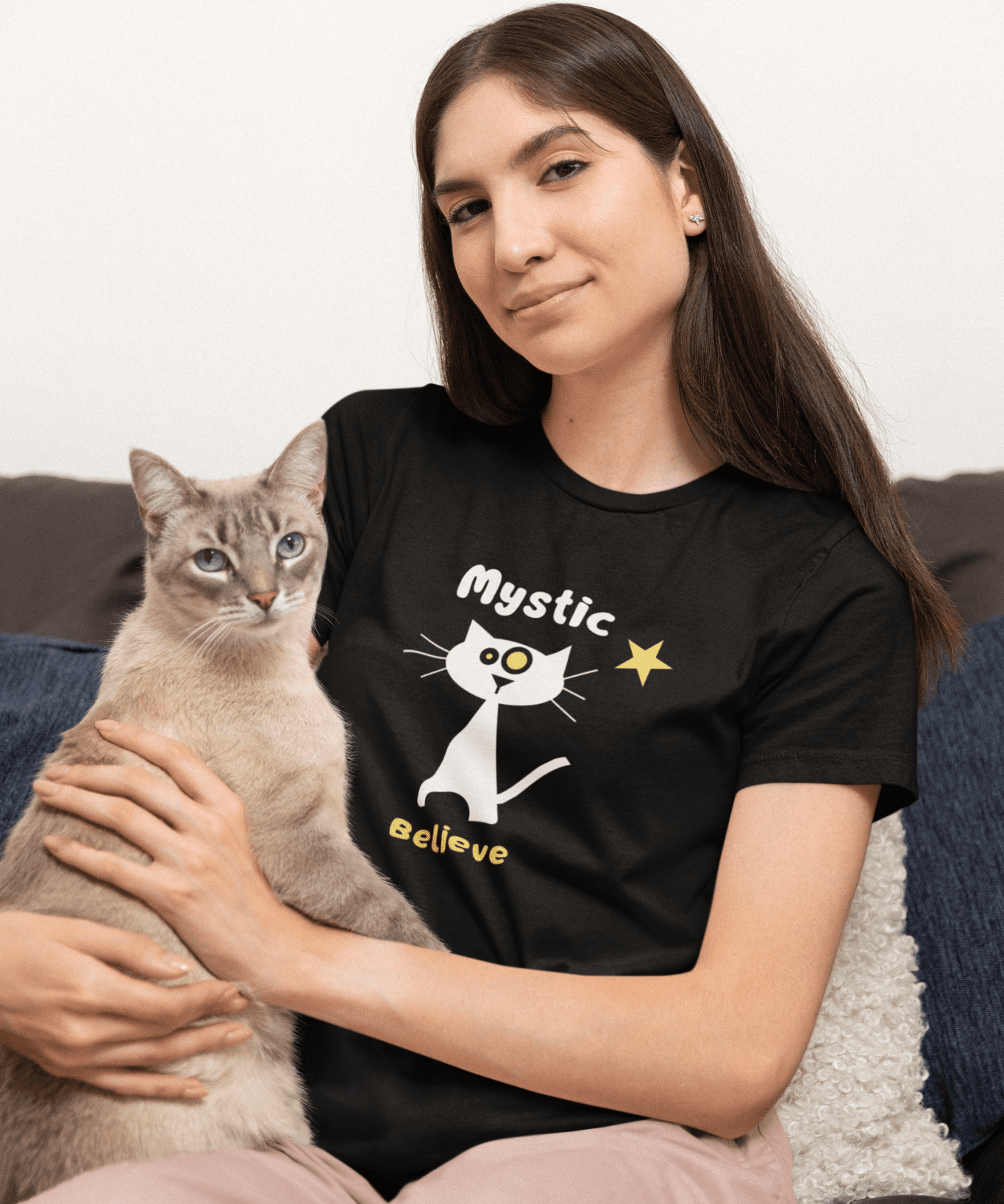 Mystic Believe Minimalist Cat T-Shirt, Modern Retro Geometric Graphic Tee - Guilty Kick Apparel