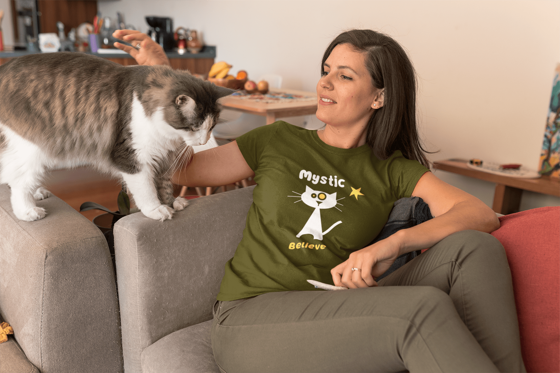 Mystic Believe Minimalist Cat T-Shirt, Modern Retro Geometric Graphic Tee - Guilty Kick Apparel