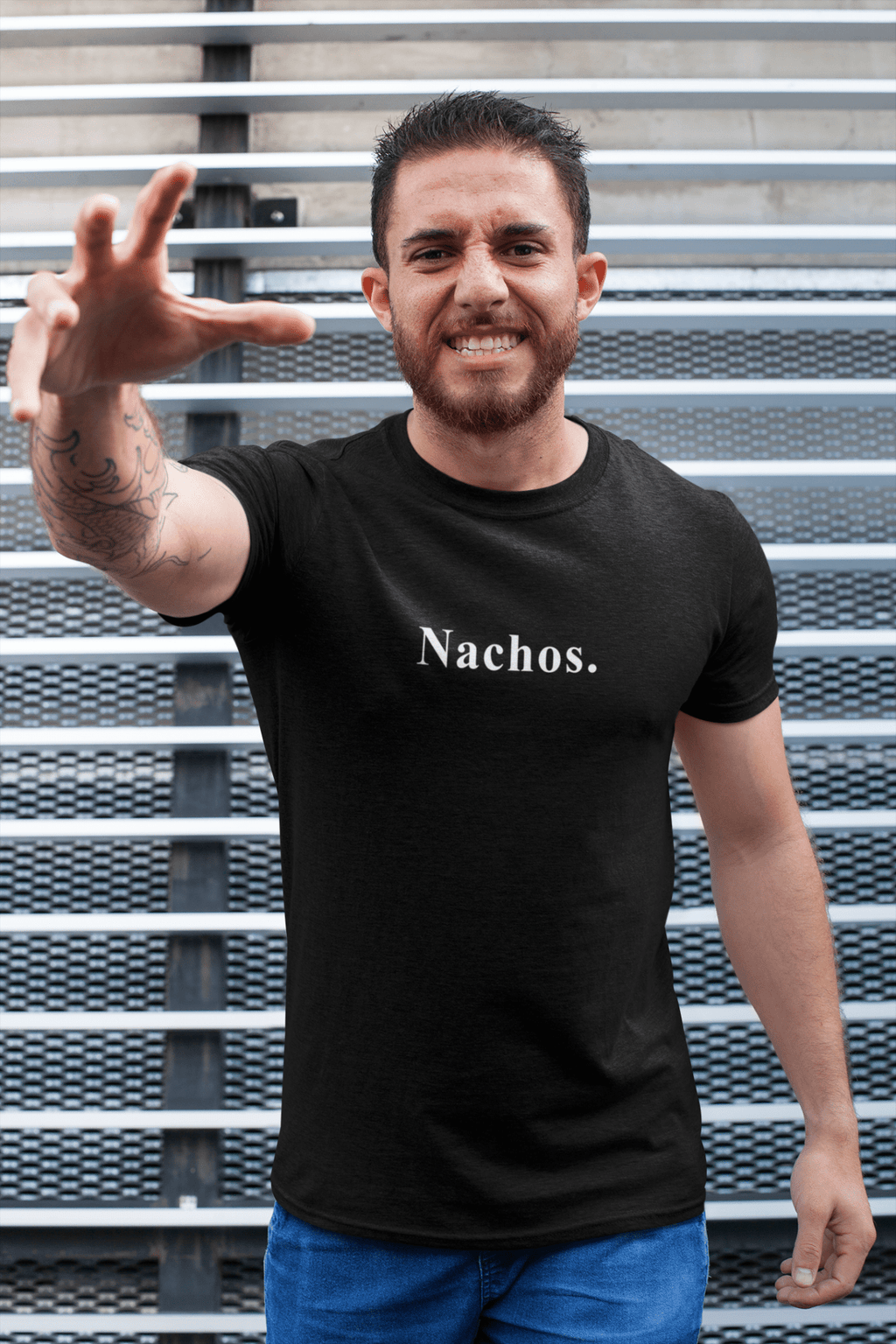 Nachos. Minimalist Anti - Design MoodText T-Shirt | Ironic Snack Food Tee - Guilty Kick Apparel