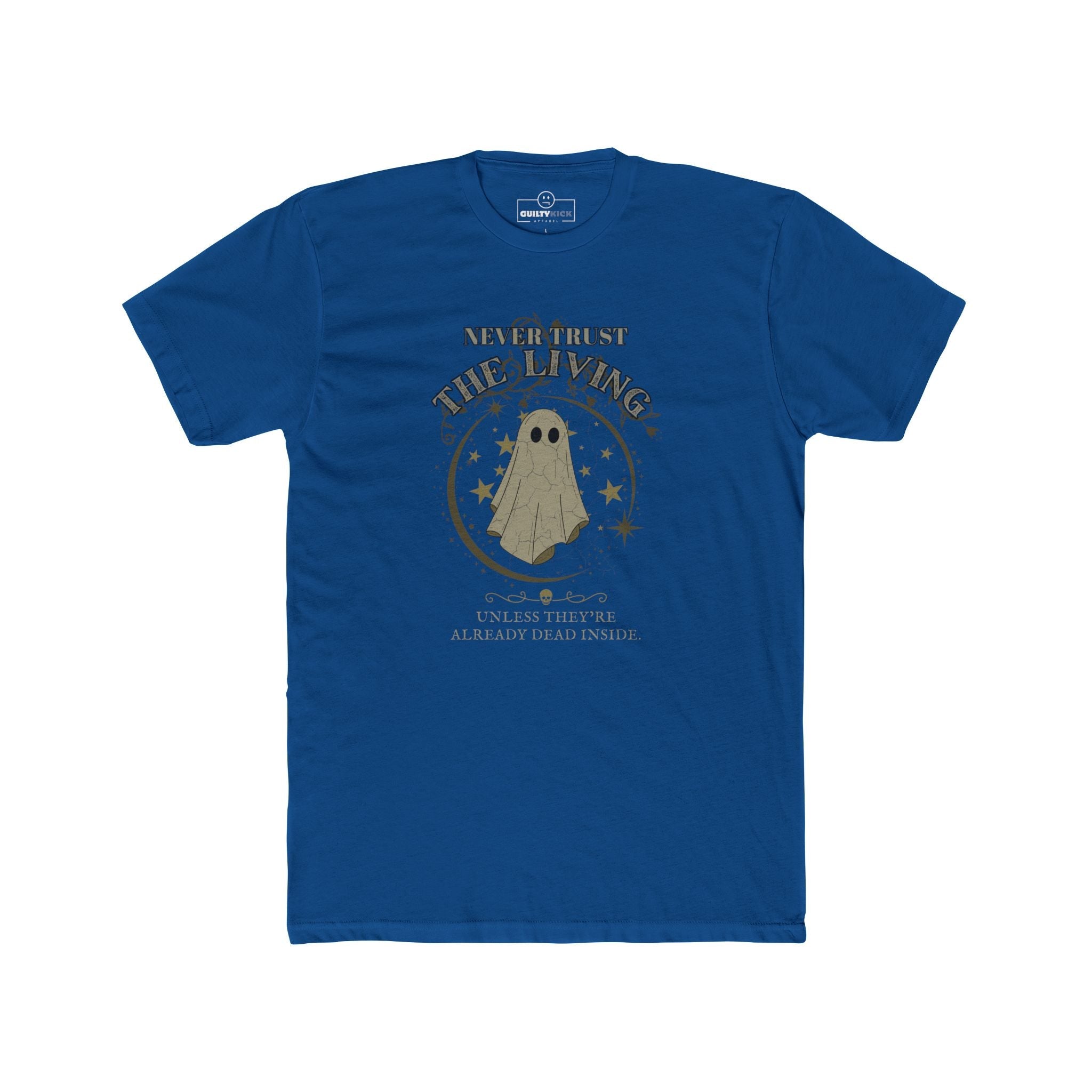 Never Trust The Living Ghost Graphic T-Shirt | Dead Inside Funny Halloween Tee | Vintage Sarcastic Spooky Graphic Shirt - Guilty Kick Apparel