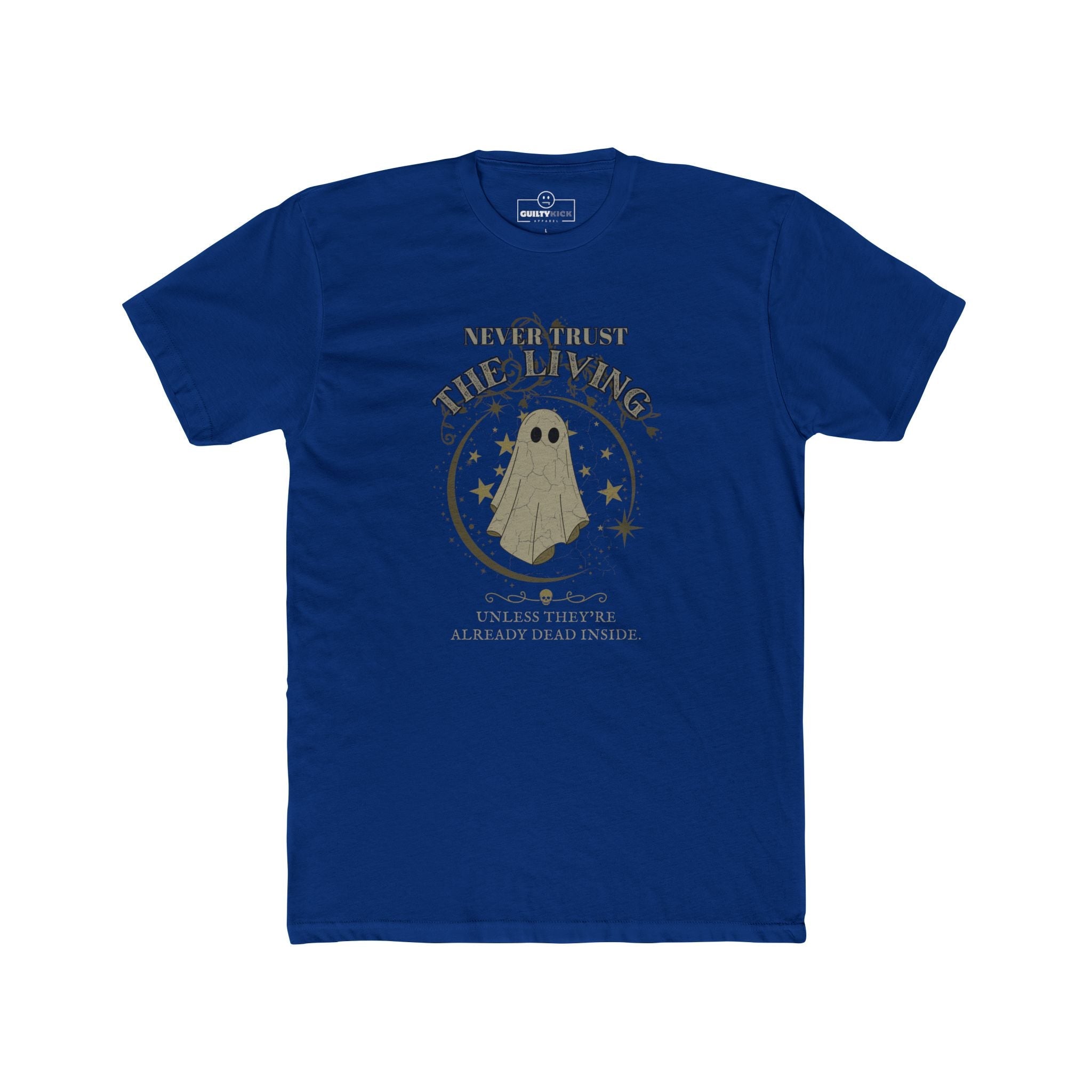 Never Trust The Living Ghost Graphic T-Shirt | Dead Inside Funny Halloween Tee | Vintage Sarcastic Spooky Graphic Shirt - Guilty Kick Apparel