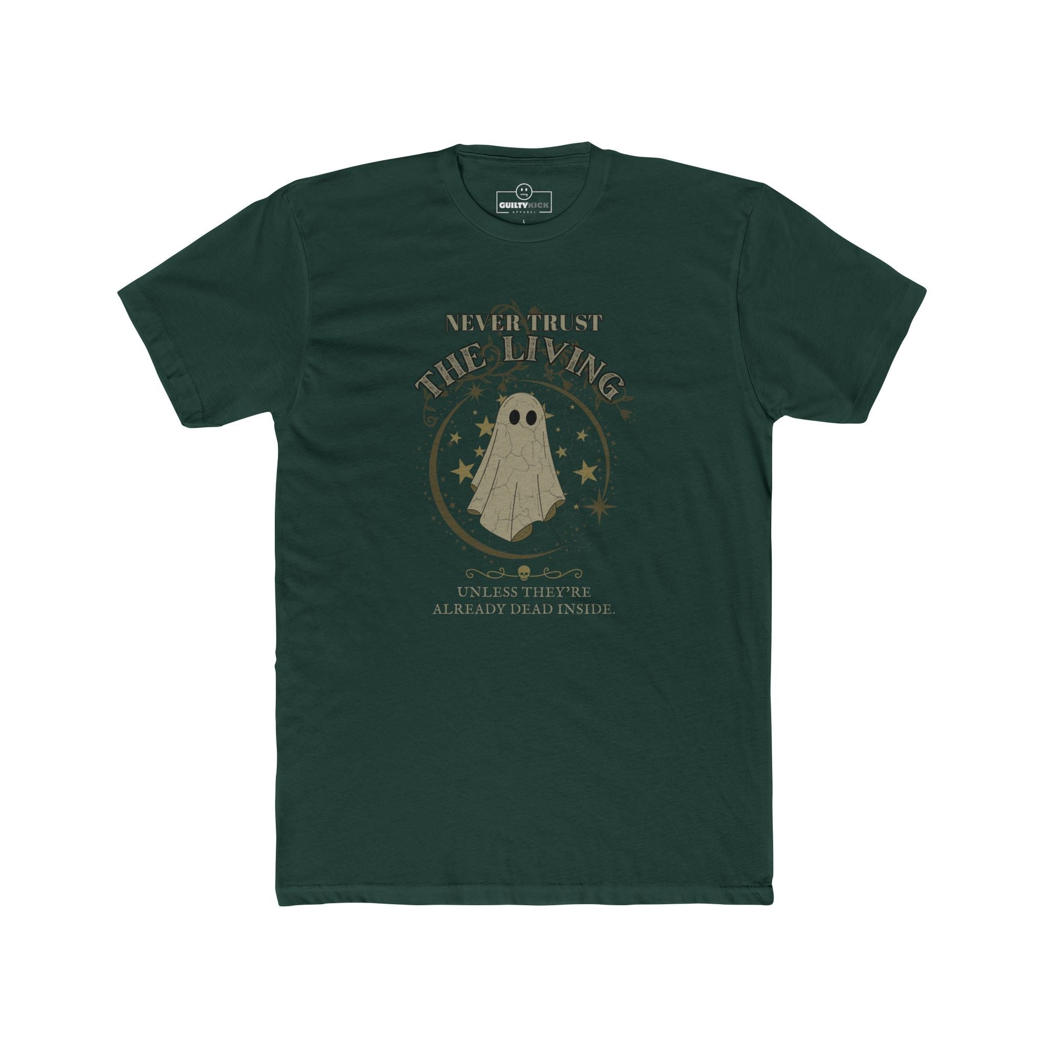 Never Trust The Living Ghost Graphic T-Shirt | Dead Inside Funny Halloween Tee | Vintage Sarcastic Spooky Graphic Shirt - Guilty Kick Apparel