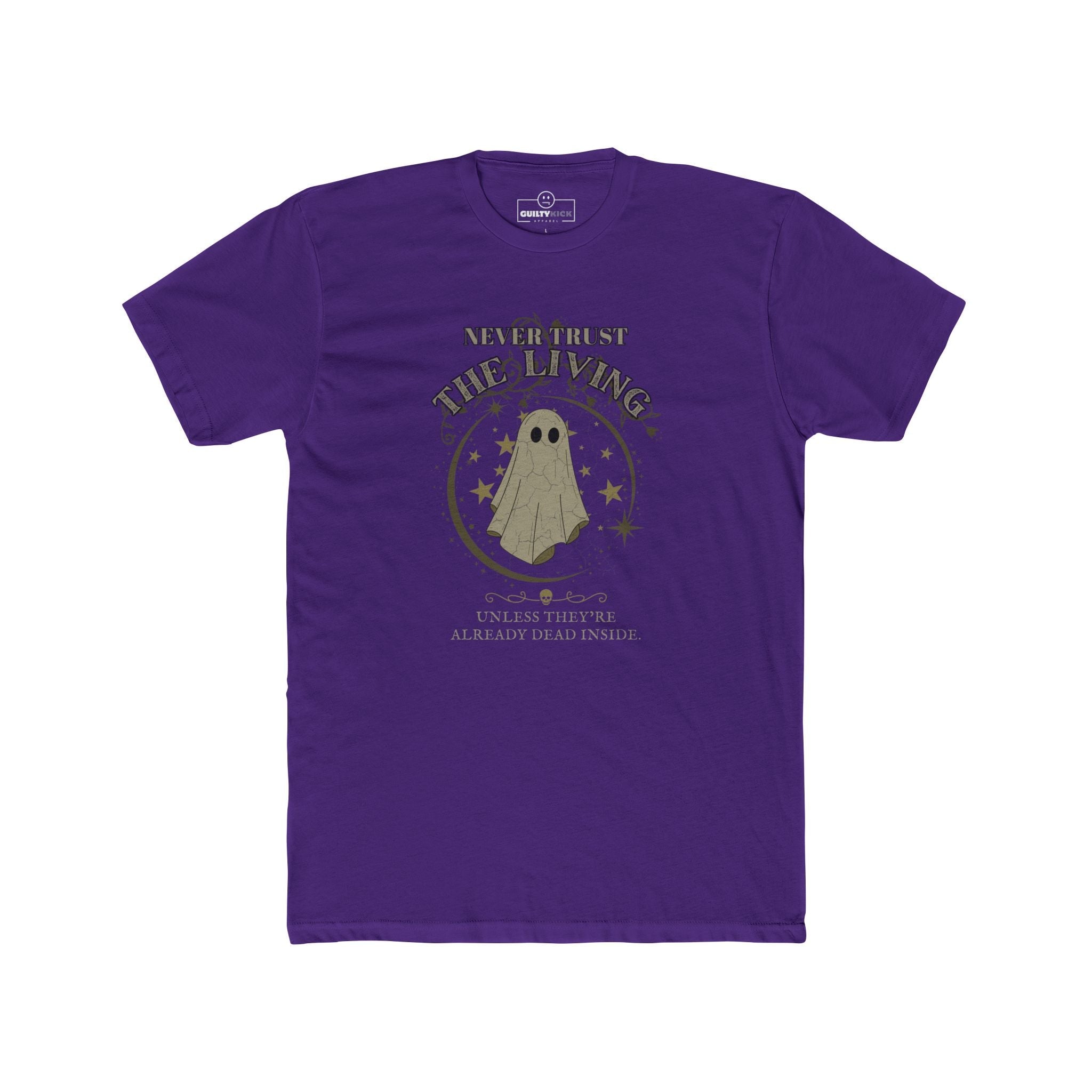 Never Trust The Living Ghost Graphic T-Shirt | Dead Inside Funny Halloween Tee | Vintage Sarcastic Spooky Graphic Shirt - Guilty Kick Apparel