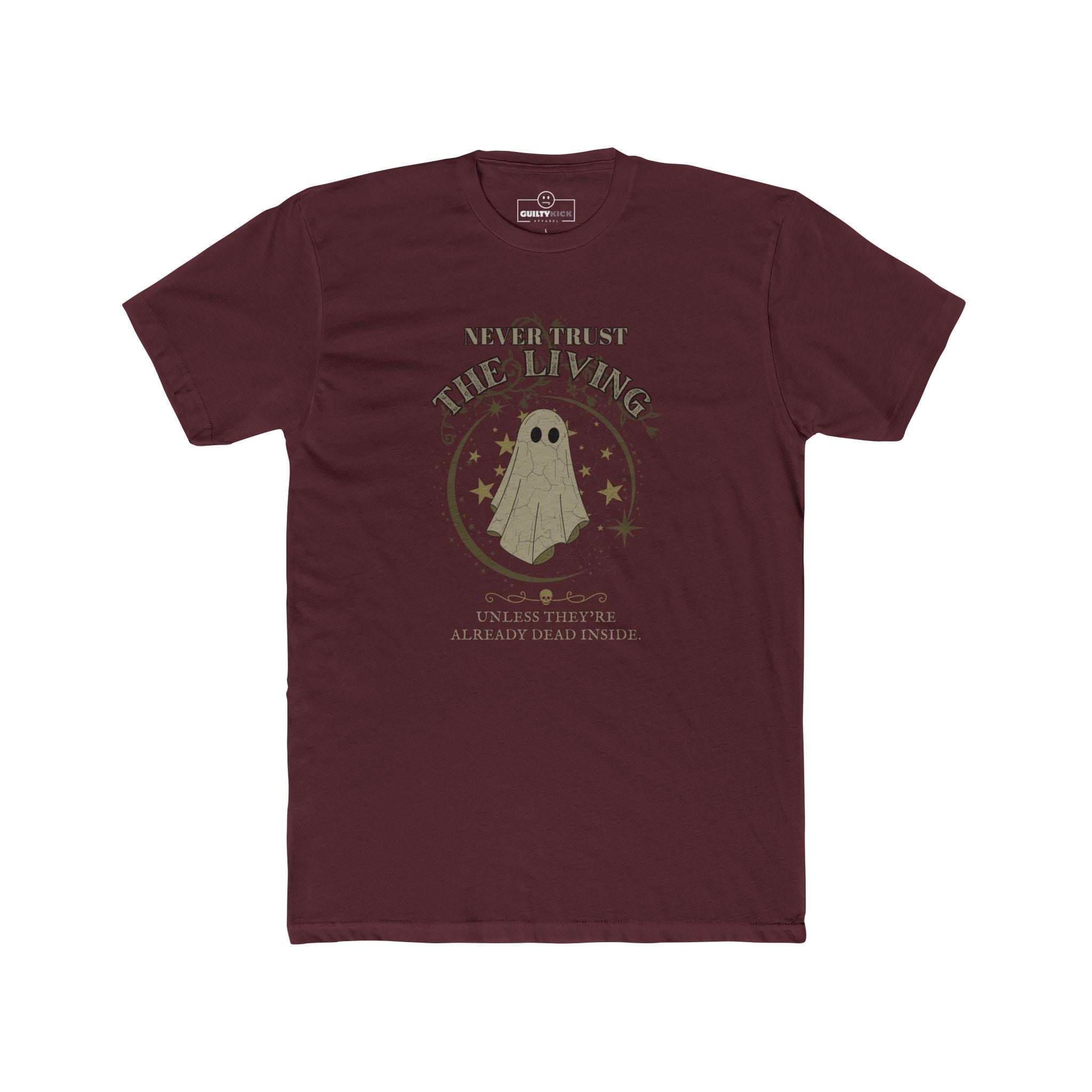 Never Trust The Living Ghost Graphic T-Shirt | Dead Inside Funny Halloween Tee | Vintage Sarcastic Spooky Graphic Shirt - Guilty Kick Apparel