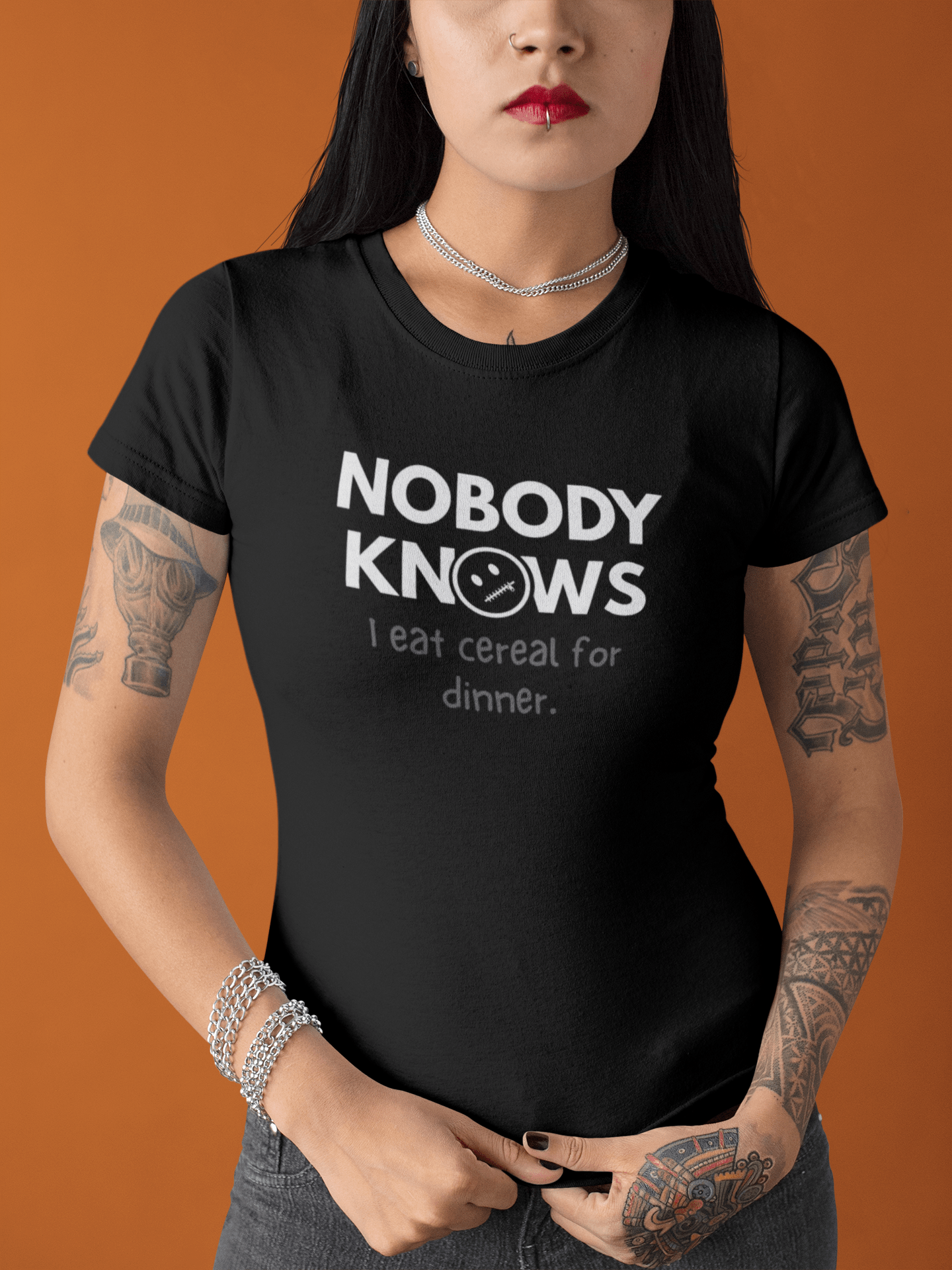 Nobody Knows I Eat Cereal For Dinner Funny Adulting Satire Shirt - Guilty Kick Apparel