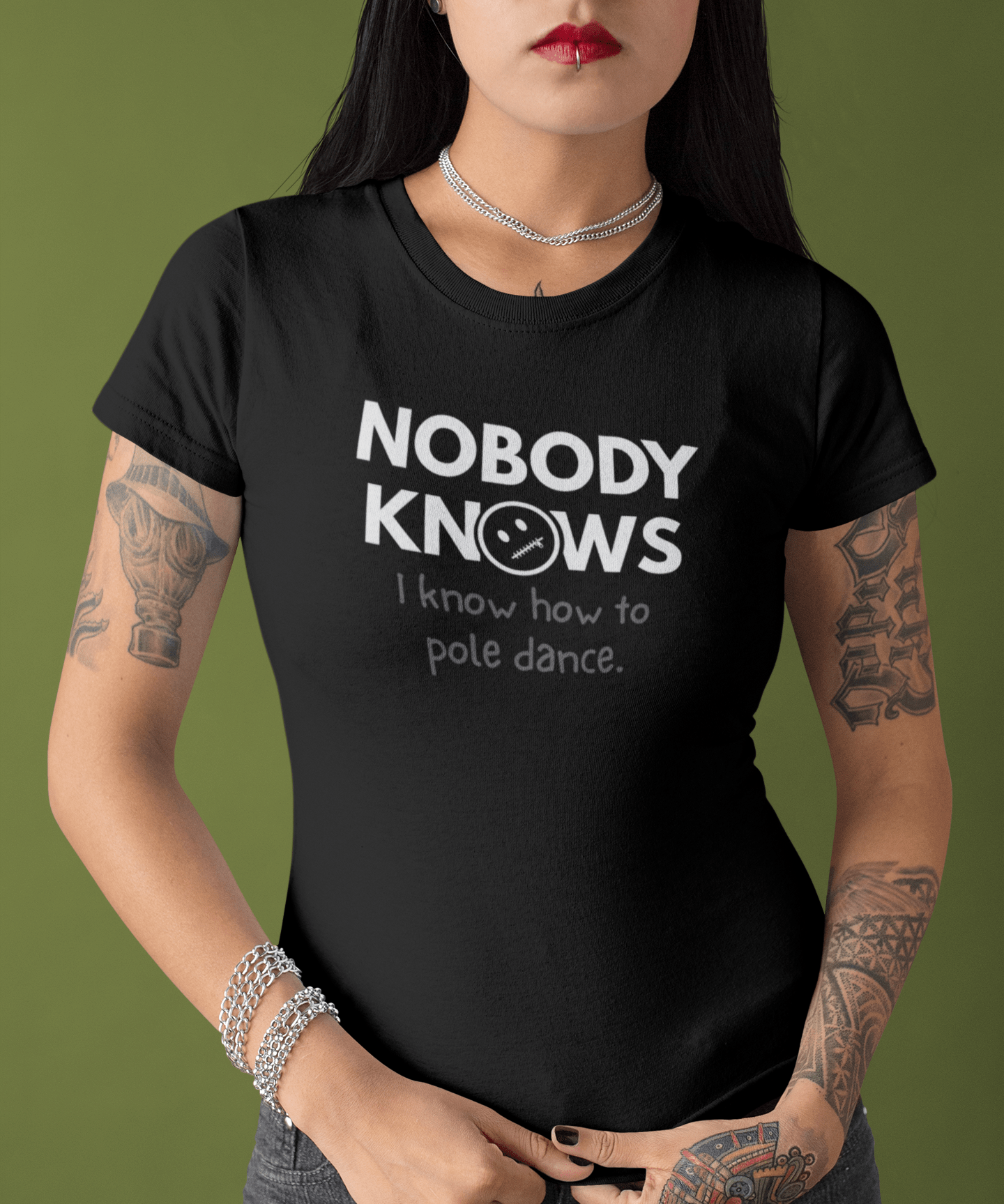 Nobody Knows I Know How To Pole Dance Funny Fitness Satire Tee - Guilty Kick Apparel