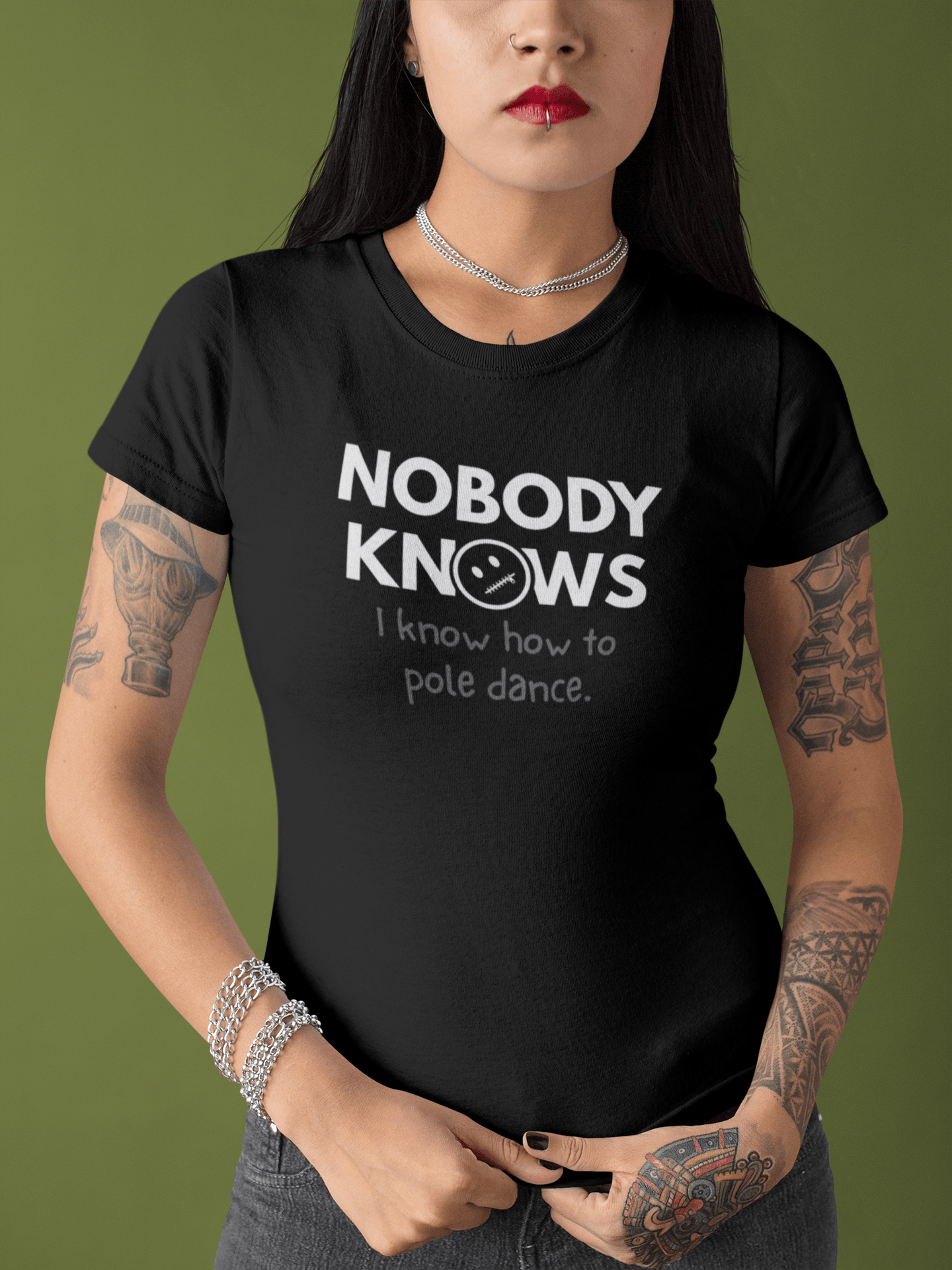 Nobody Knows I Know How To Pole Dance Funny Fitness Satire Tee - Guilty Kick Apparel