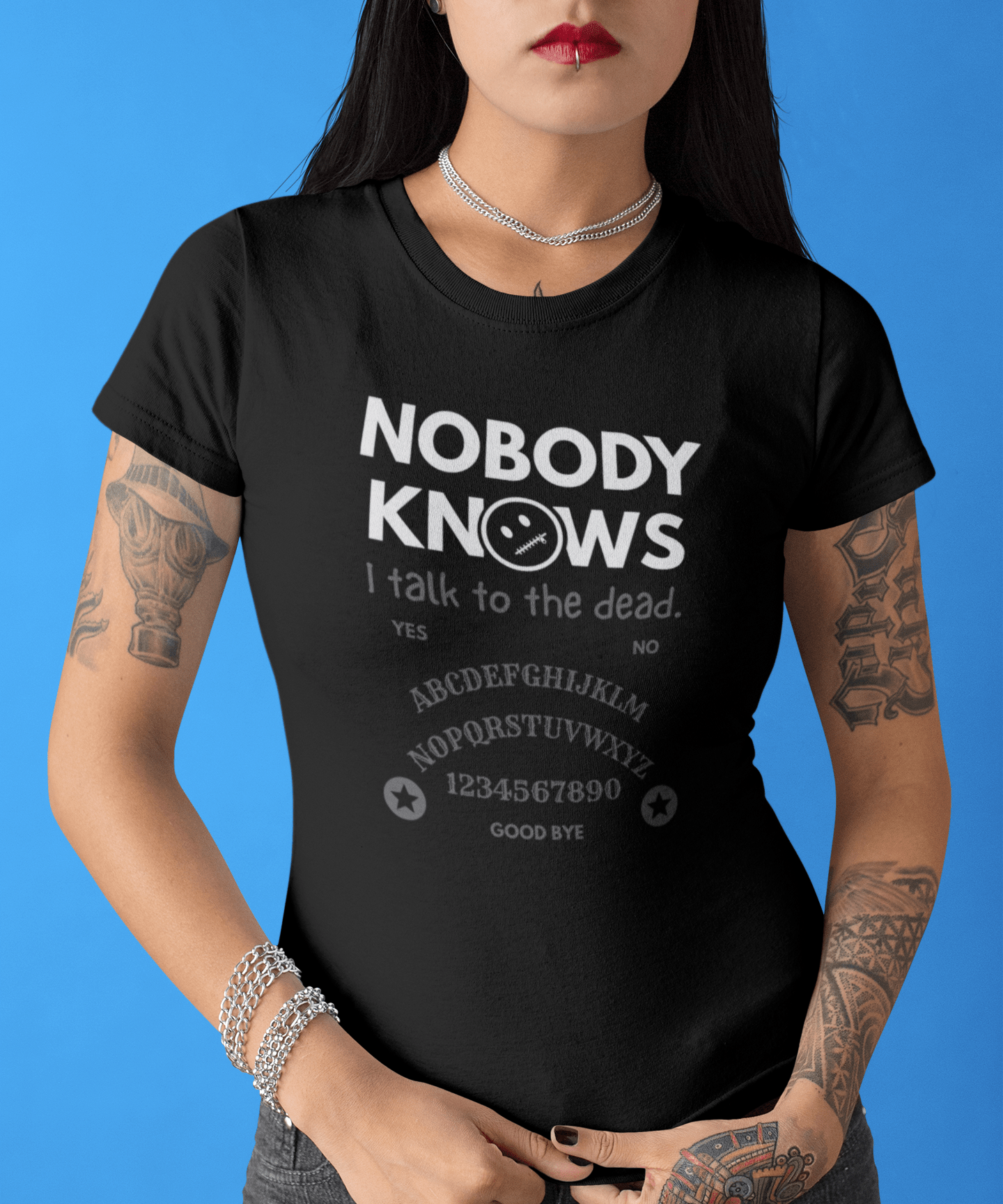 Nobody Knows I Talk To The Dead Ouija Board Satire T-Shirt - Guilty Kick Apparel