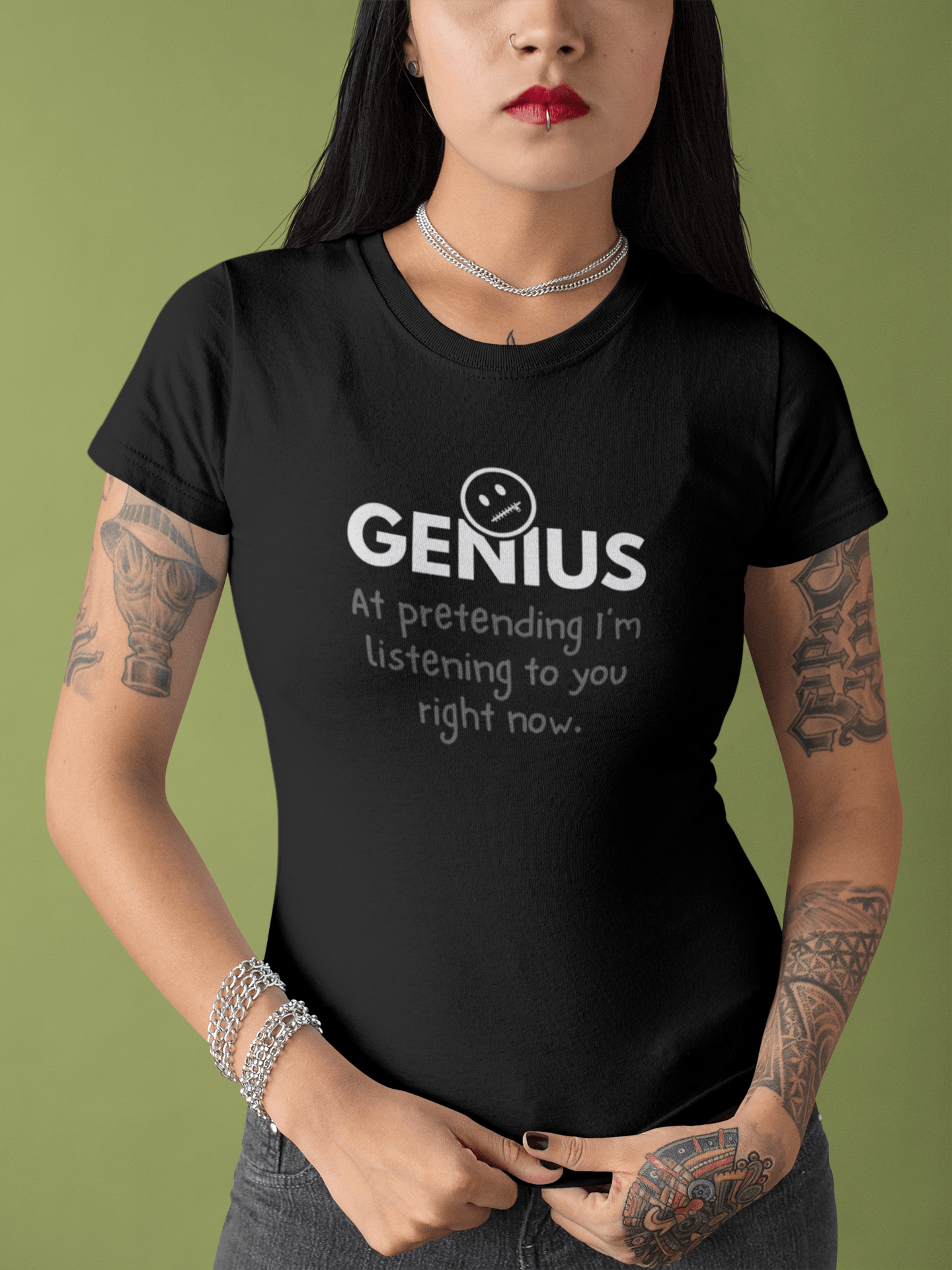 Nobody Knows I’m a Genius (At Pretending I’m Listening) T-Shirt - Guilty Kick Apparel