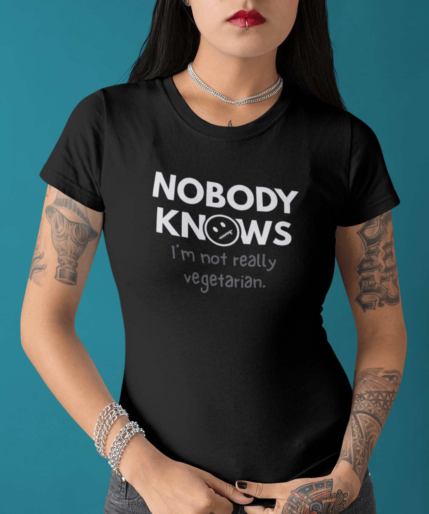 Nobody Knows I’m Not Really Vegetarian Funny Food Satire Shirt - Guilty Kick Apparel