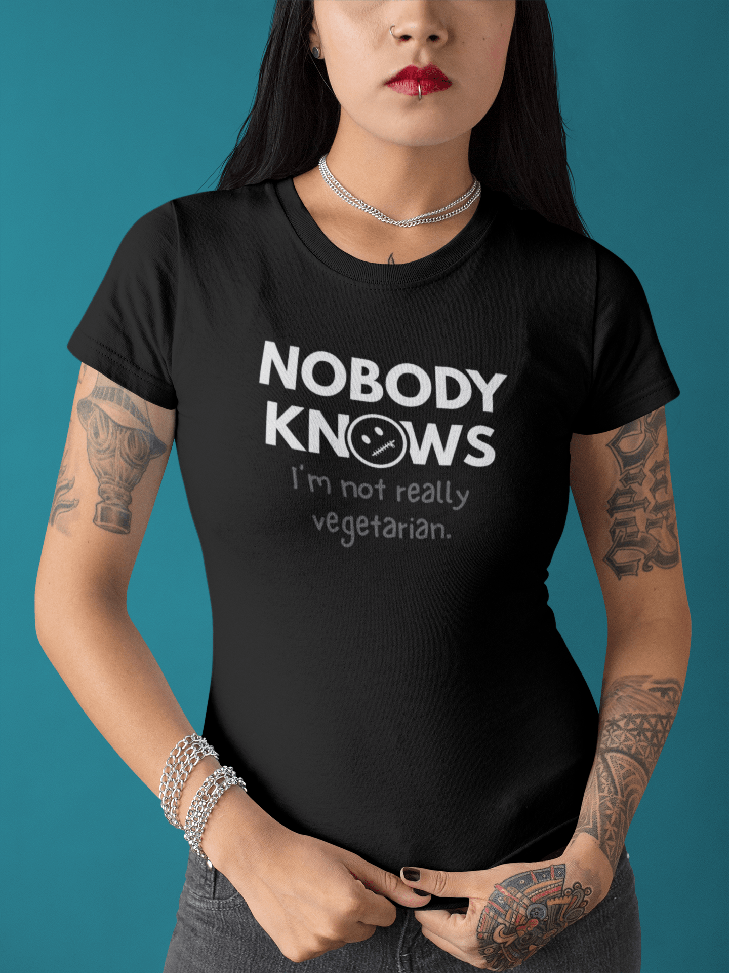 Nobody Knows I’m Not Really Vegetarian Funny Food Satire Shirt - Guilty Kick Apparel