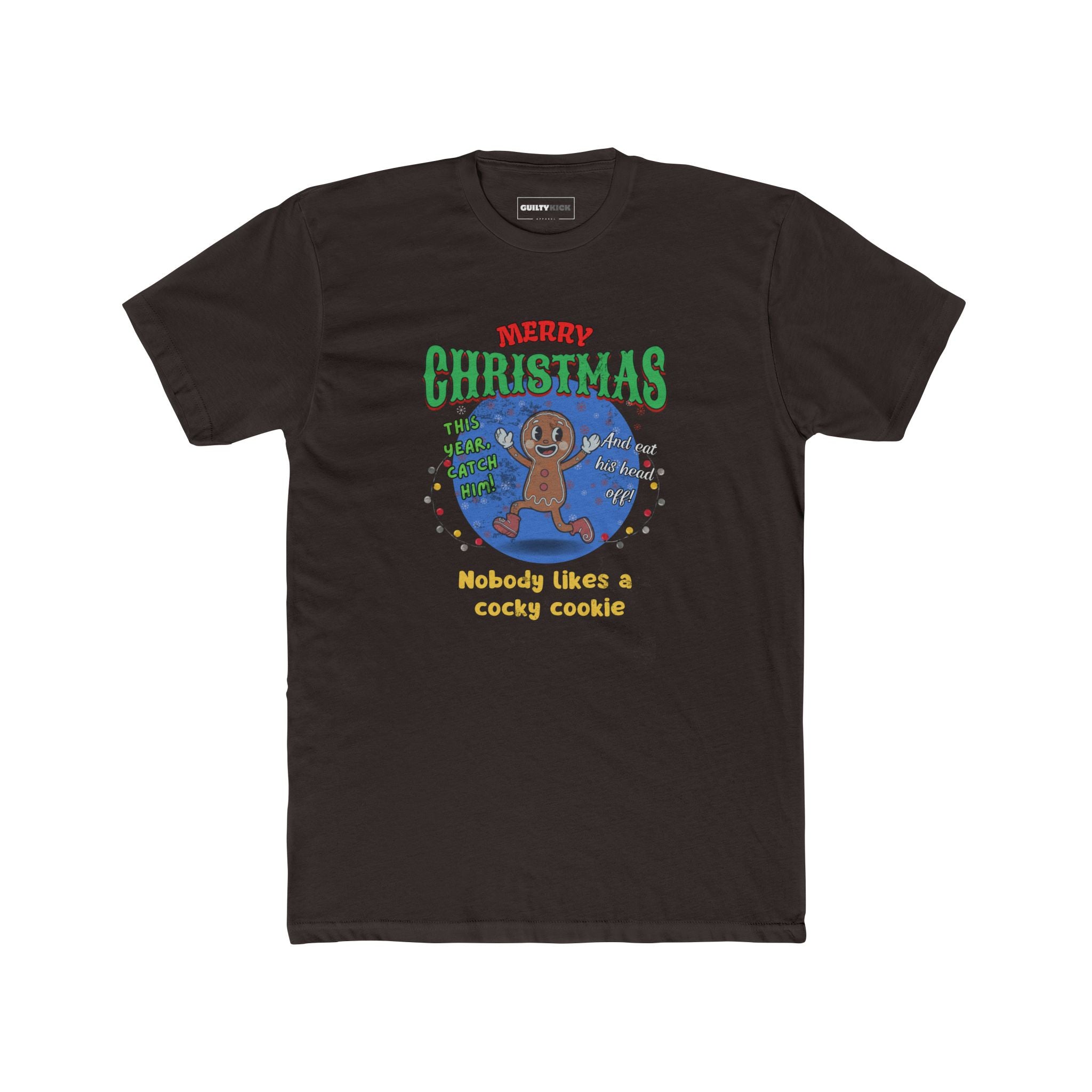 Nobody Likes a Cocky Cookie - Retro Dark Humor Gingerbread Man Tee - Guilty Kick Apparel