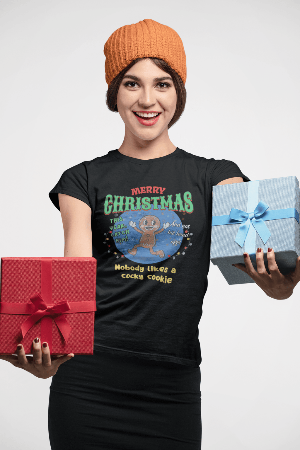 Nobody Likes a Cocky Cookie - Retro Dark Humor Gingerbread Man Tee - Guilty Kick Apparel