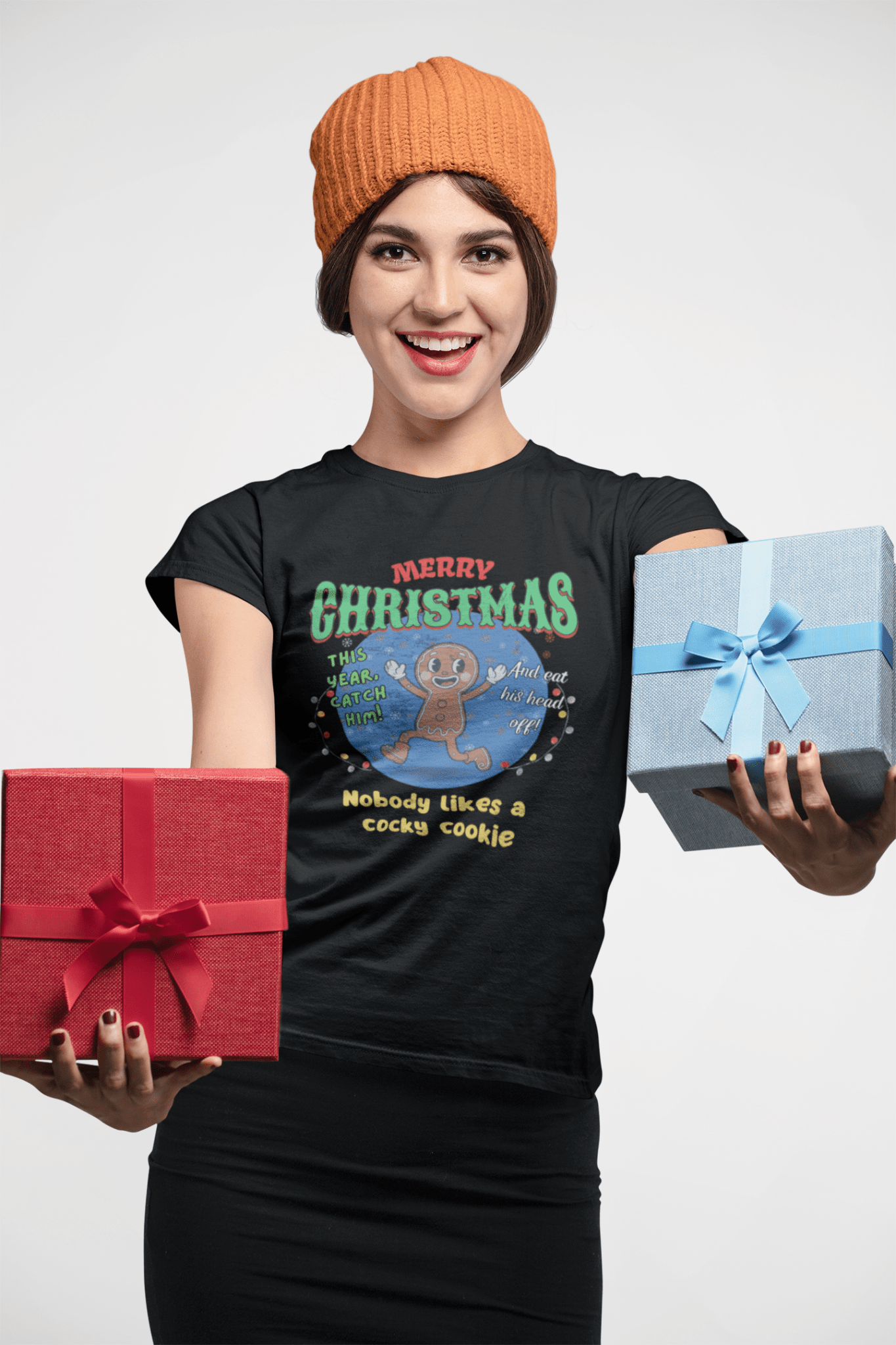 Nobody Likes a Cocky Cookie - Retro Dark Humor Gingerbread Man Tee - Guilty Kick Apparel