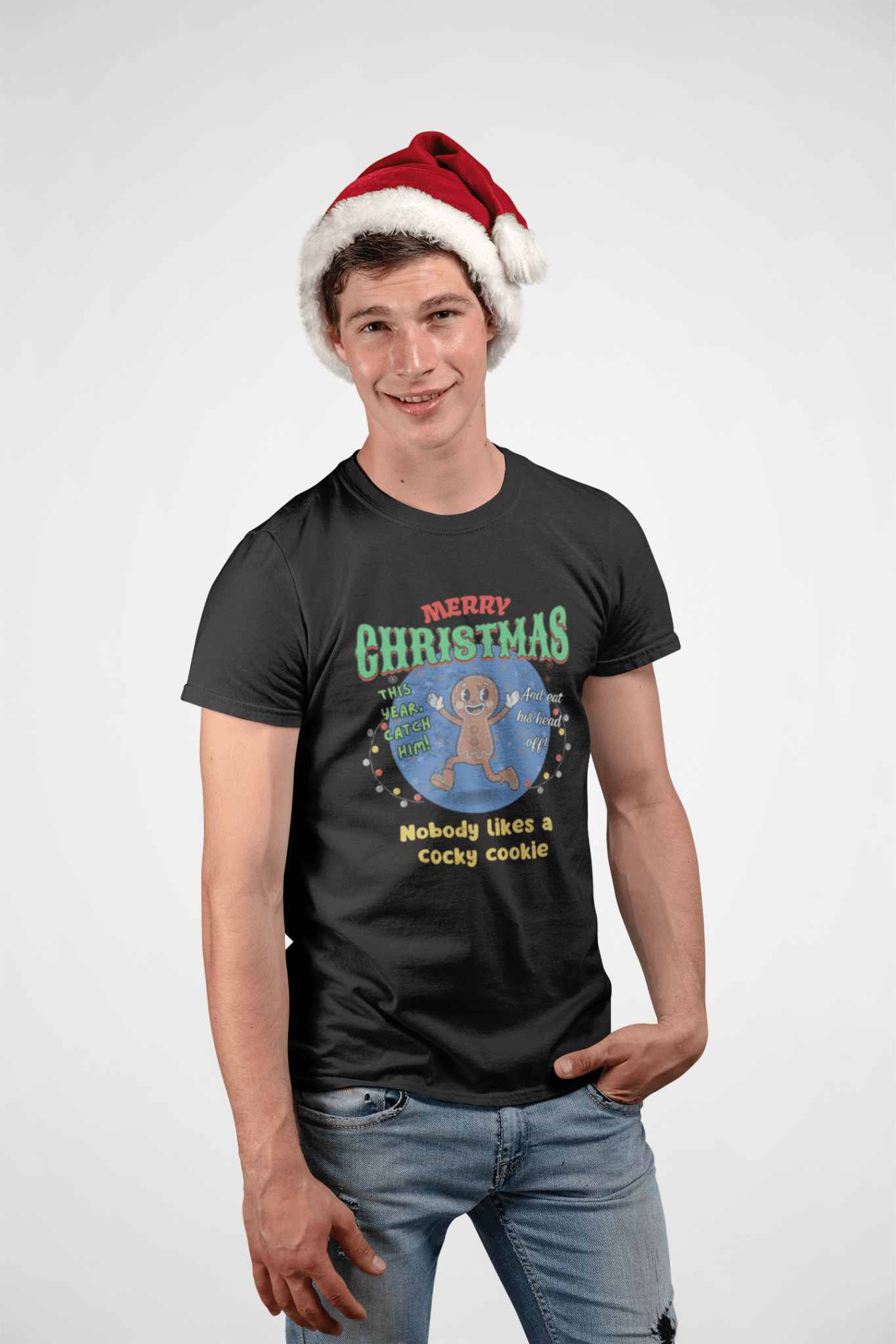 Nobody Likes a Cocky Cookie - Retro Dark Humor Gingerbread Man Tee - Guilty Kick Apparel