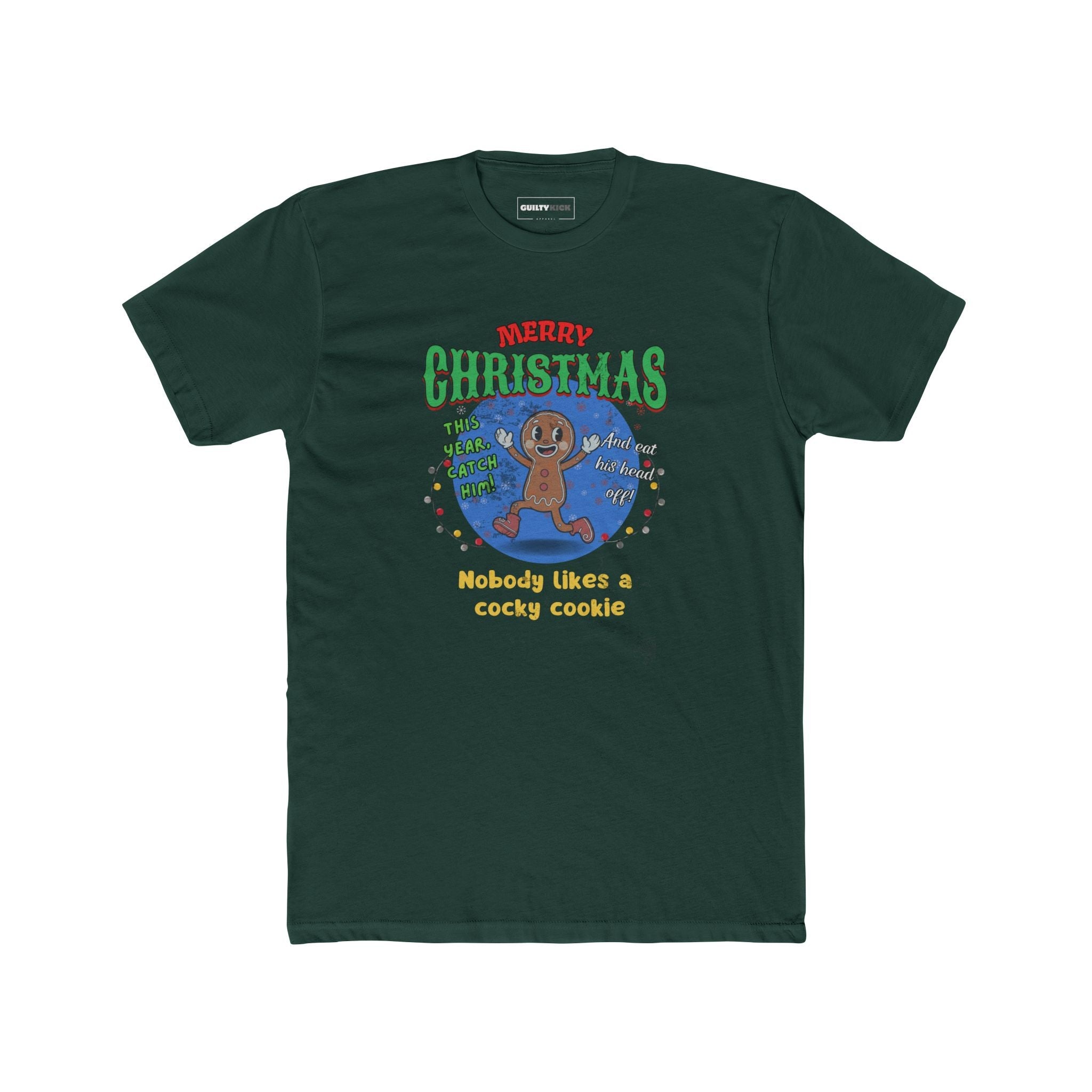 Nobody Likes a Cocky Cookie - Retro Dark Humor Gingerbread Man Tee - Guilty Kick Apparel