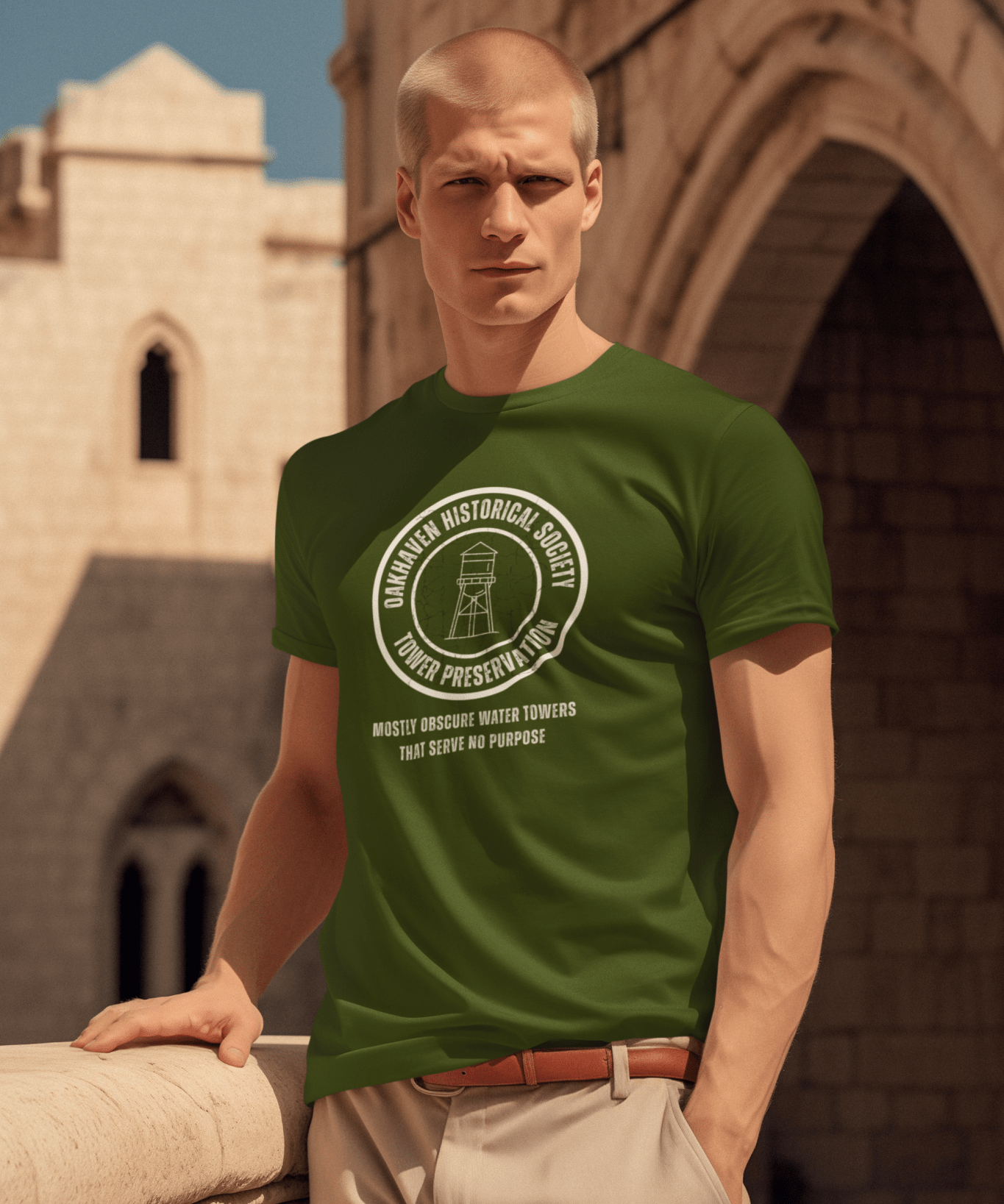 Oakhaven Historical Society Tower Preservation Obscure Water Tower Ironic Vintage T-Shirt - Guilty Kick Apparel