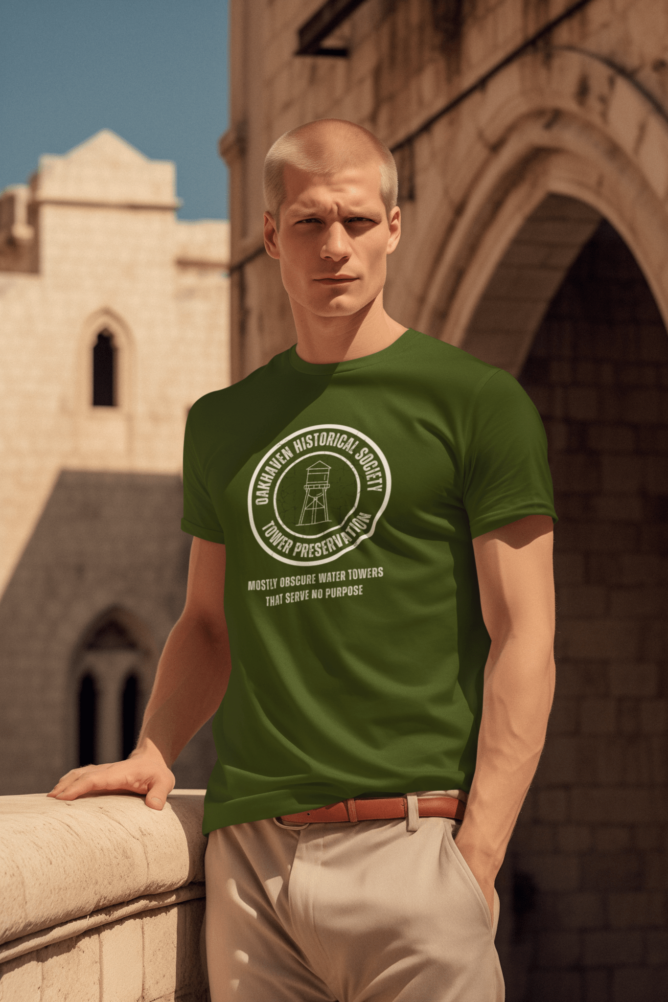 Oakhaven Historical Society Tower Preservation Obscure Water Tower Ironic Vintage T-Shirt - Guilty Kick Apparel