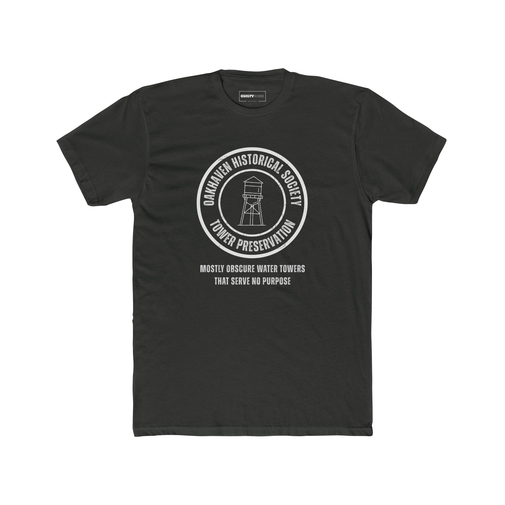 Oakhaven Historical Society Tower Preservation Obscure Water Tower Ironic Vintage T-Shirt - Guilty Kick Apparel