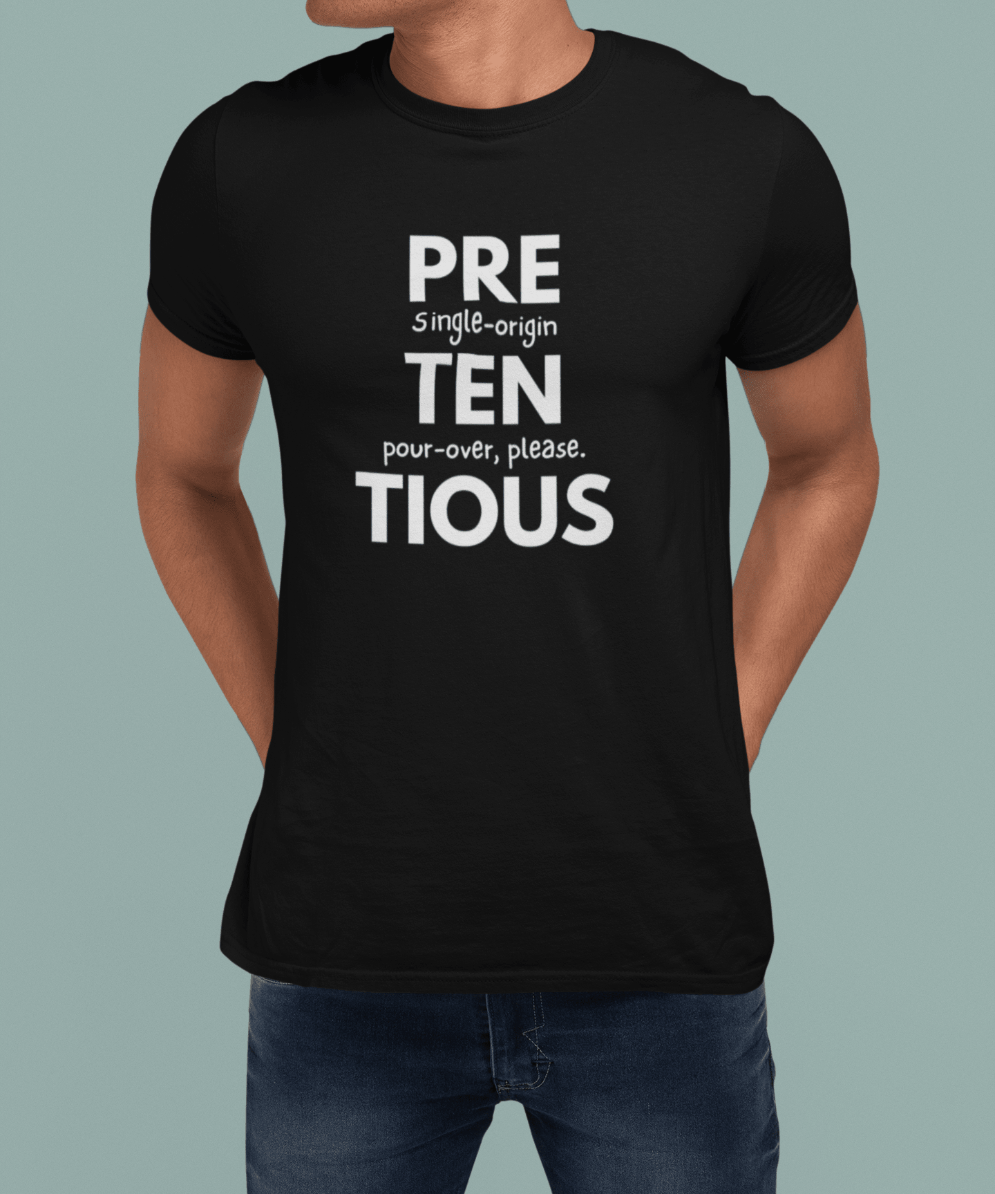 Pretentious Single - Origin Pour - Over Tee, Satirical Coffee Snob Shirt, Identity Collection Graphic T-Shirt - Guilty Kick Apparel