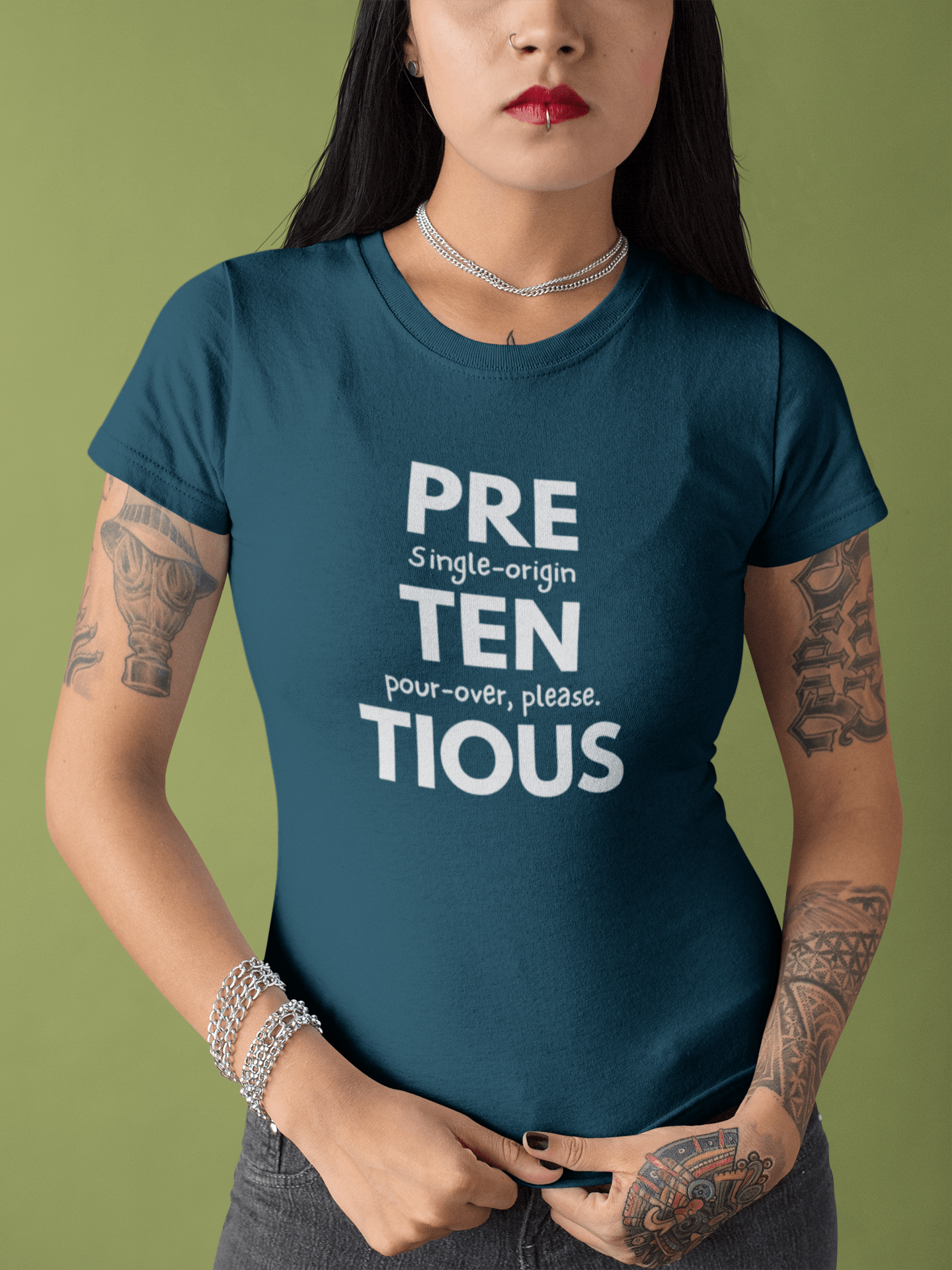 Pretentious Single - Origin Pour - Over Tee, Satirical Coffee Snob Shirt, Identity Collection Graphic T-Shirt - Guilty Kick Apparel