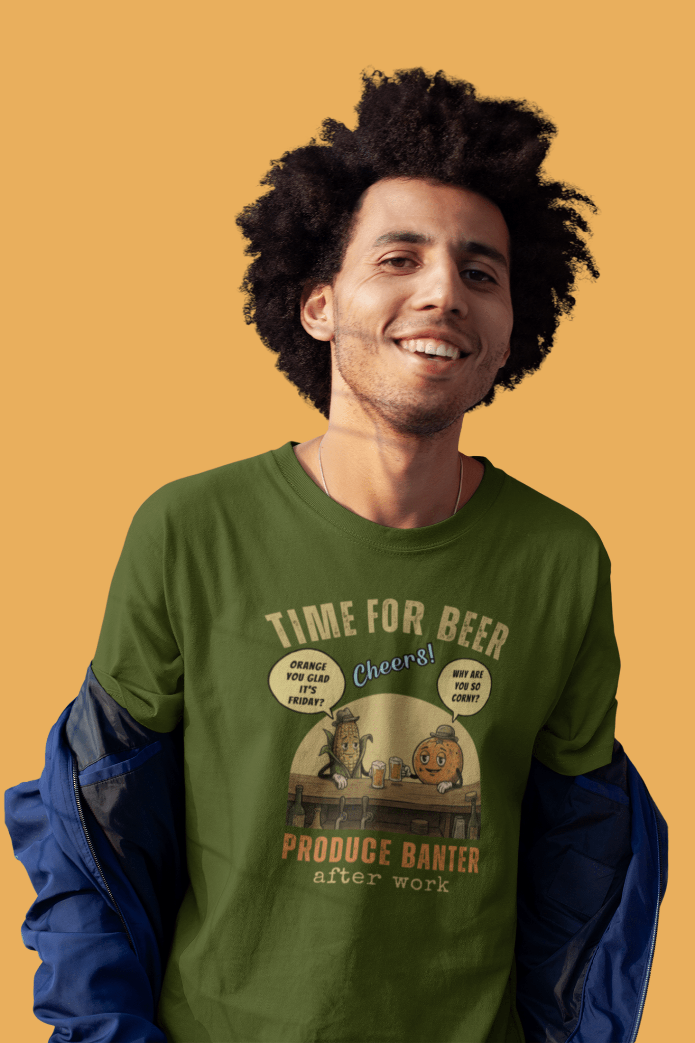 Produce Banter After Work T-Shirt | Retro Corn and Orange Beer Pun Tee - Guilty Kick Apparel