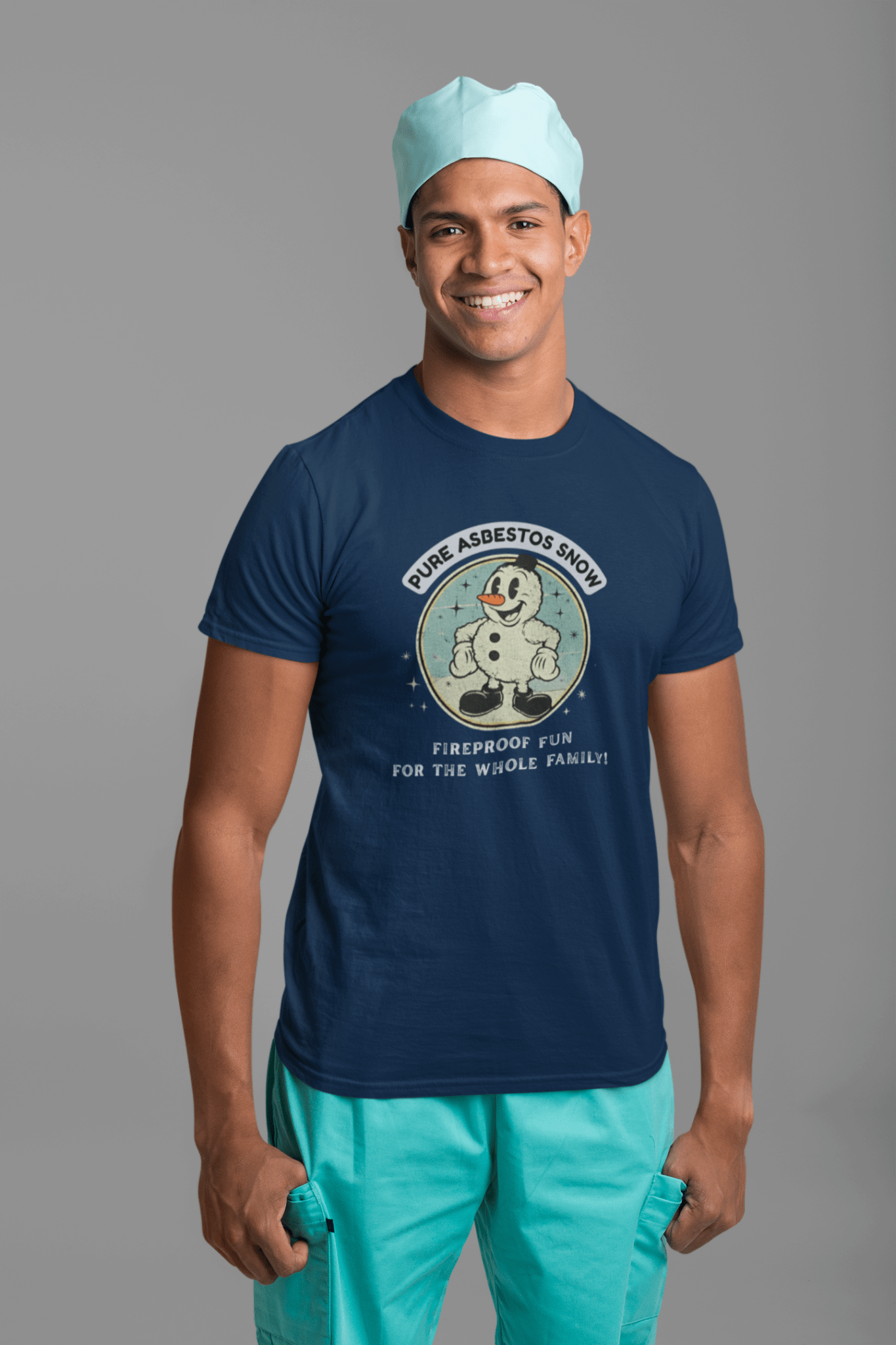 Pure Asbestos Snow - Funny Retro Dark Humor Snowman T-Shirt - Guilty Kick Apparel