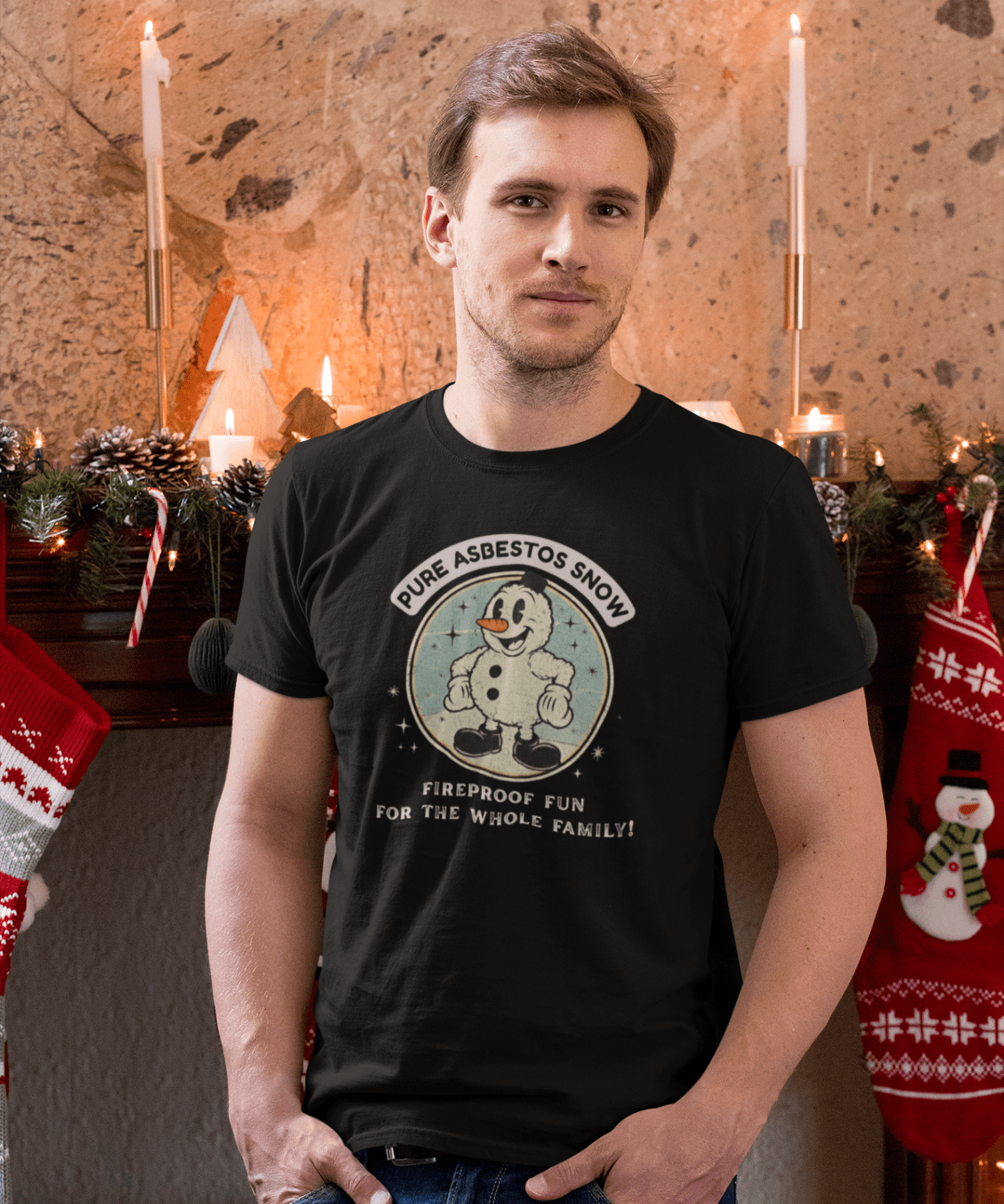 Pure Asbestos Snow - Funny Retro Dark Humor Snowman T-Shirt - Guilty Kick Apparel