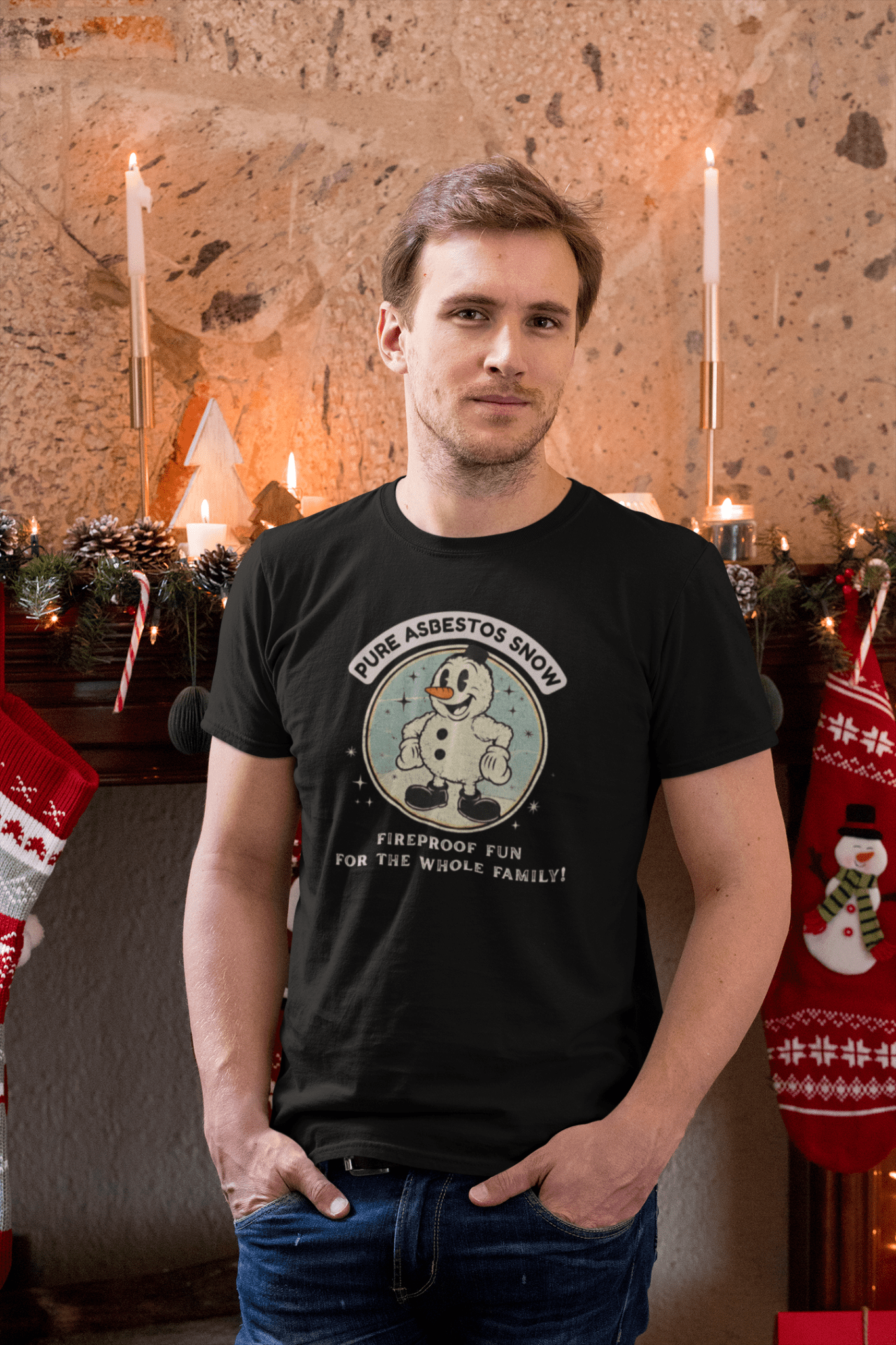 Pure Asbestos Snow - Funny Retro Dark Humor Snowman T-Shirt - Guilty Kick Apparel