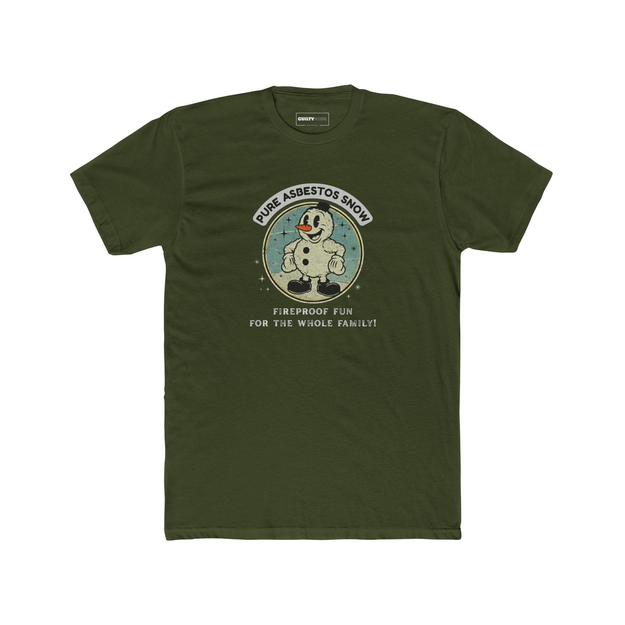 Pure Asbestos Snow - Funny Retro Dark Humor Snowman T-Shirt - Guilty Kick Apparel