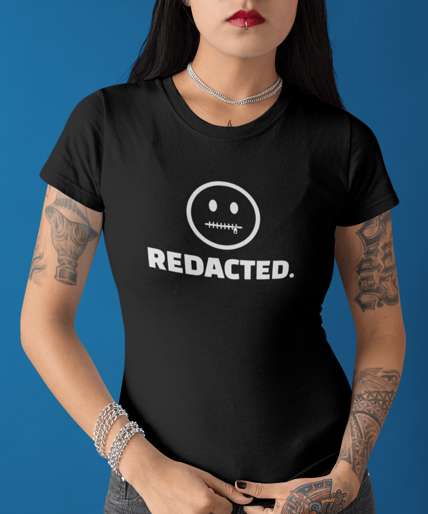 REDACTED. Zipper Mouth Smiley Face T-Shirt Funny Sarcastic Graphic Tee | Guilty Kick Branded - Guilty Kick Apparel
