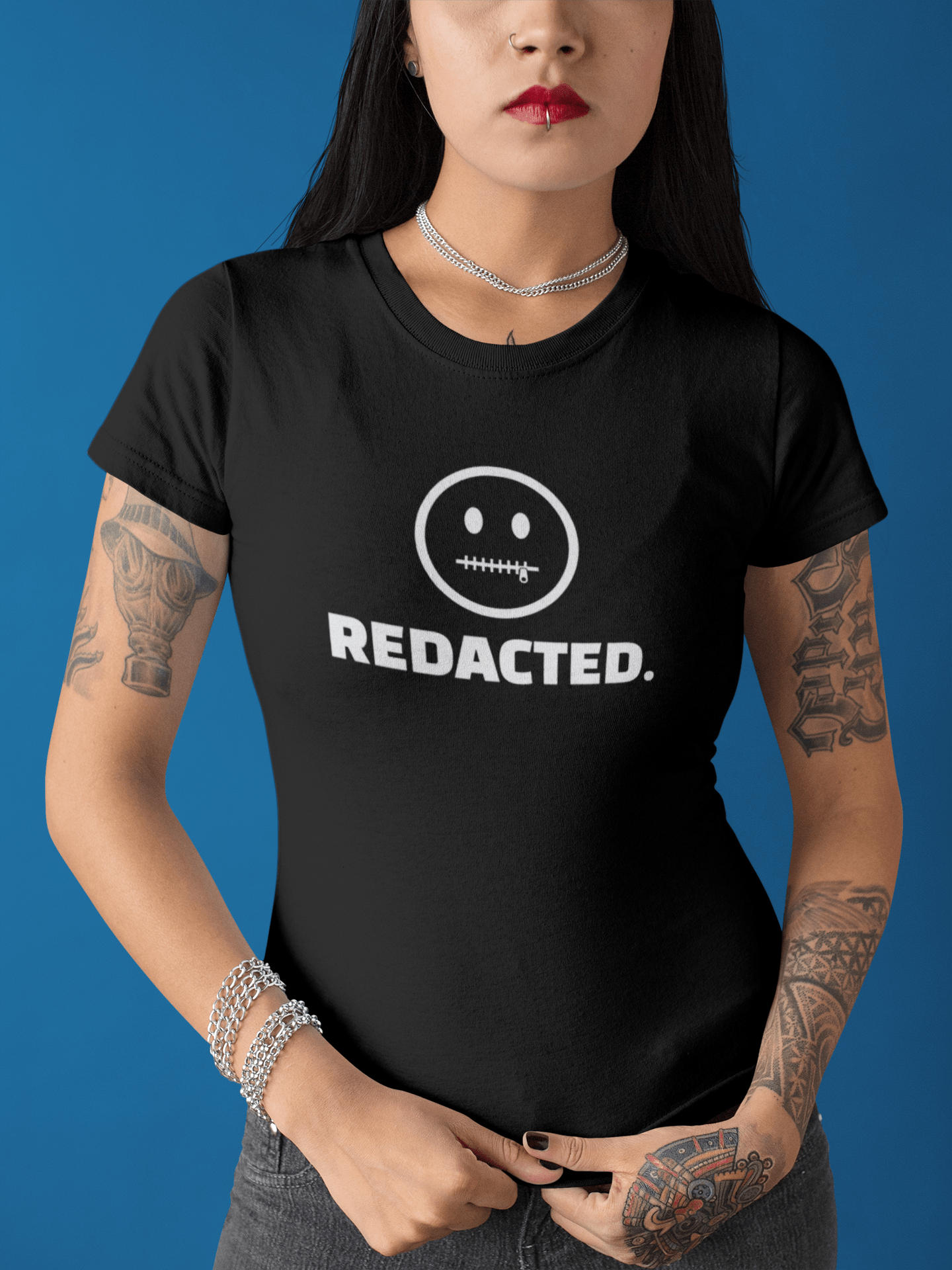 REDACTED. Zipper Mouth Smiley Face T-Shirt Funny Sarcastic Graphic Tee | Guilty Kick Branded - Guilty Kick Apparel
