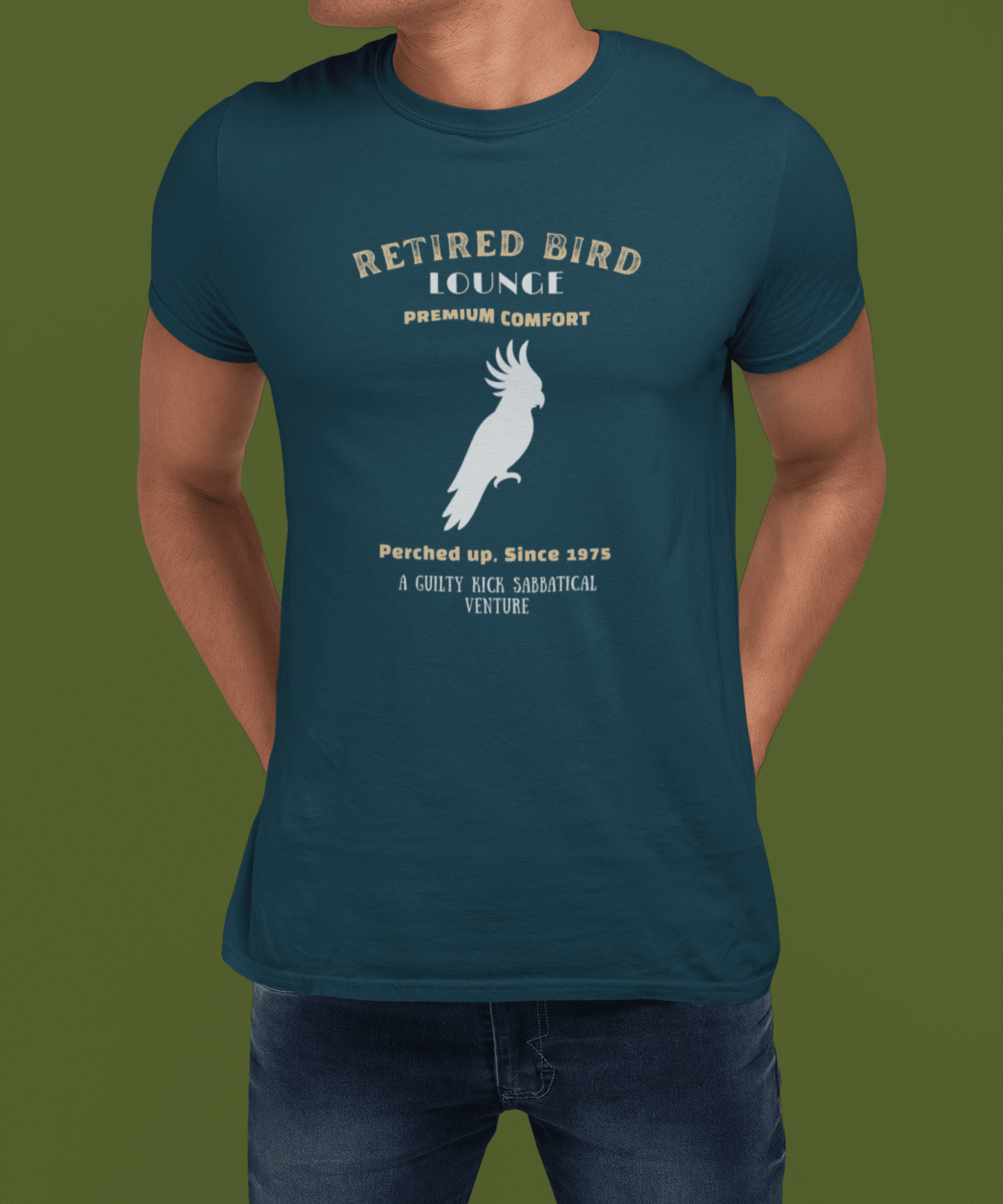 Retired Bird Lounge "Perched Up" Vintage Graphic T-Shirt, The Brand New Vintage Sunbaked Collection - Guilty Kick Apparel