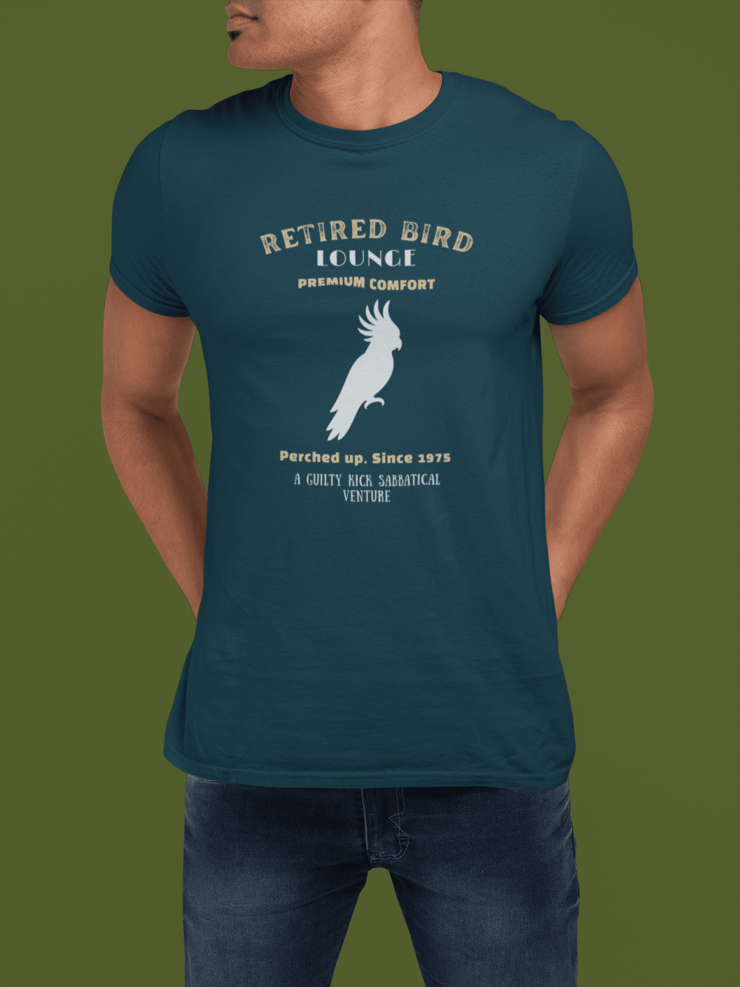 Retired Bird Lounge "Perched Up" Vintage Graphic T-Shirt, The Brand New Vintage Sunbaked Collection - Guilty Kick Apparel