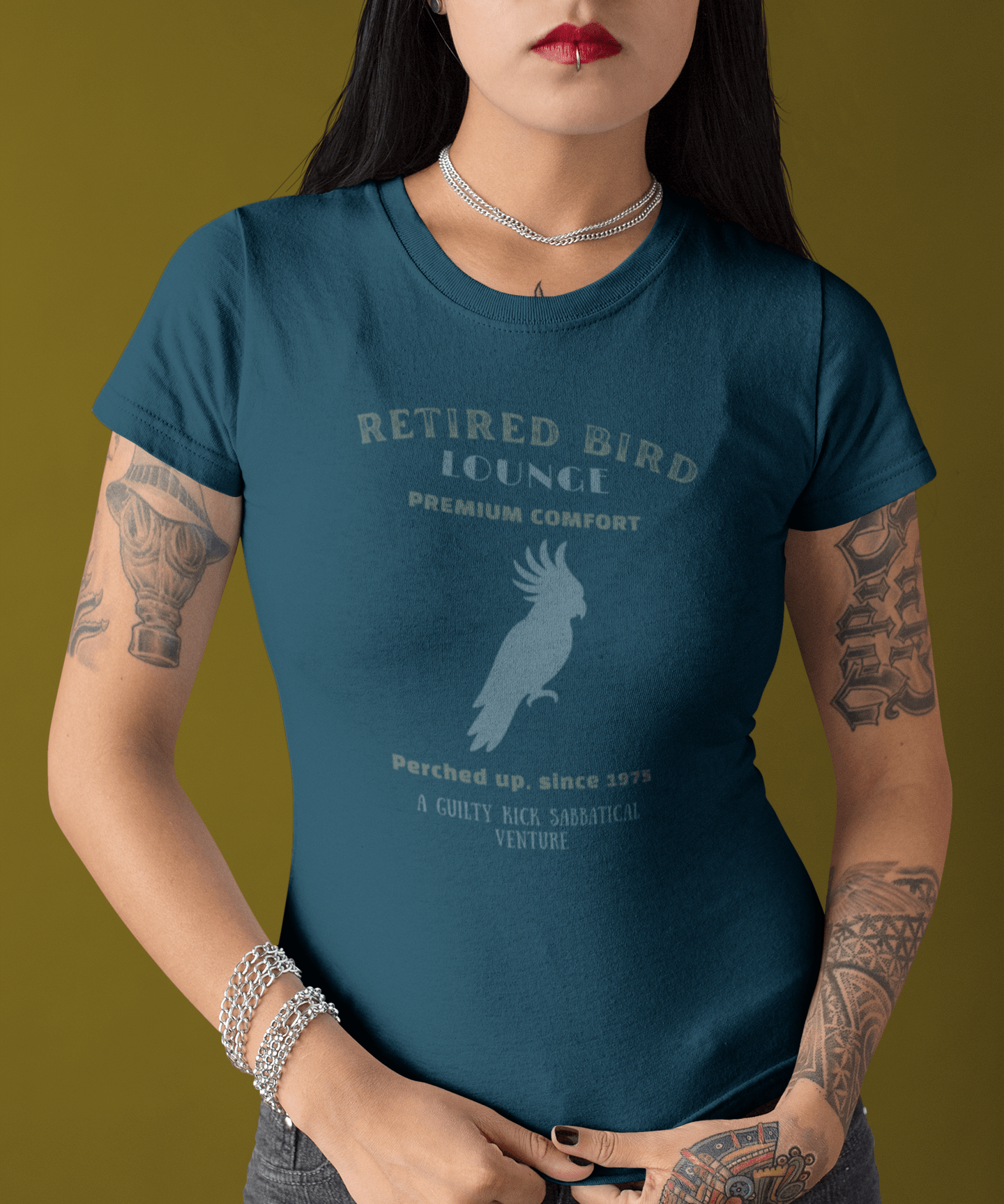 Retired Bird Lounge "Perched Up" Vintage Graphic T-Shirt, The Brand New Vintage Sunbaked Collection - Guilty Kick Apparel