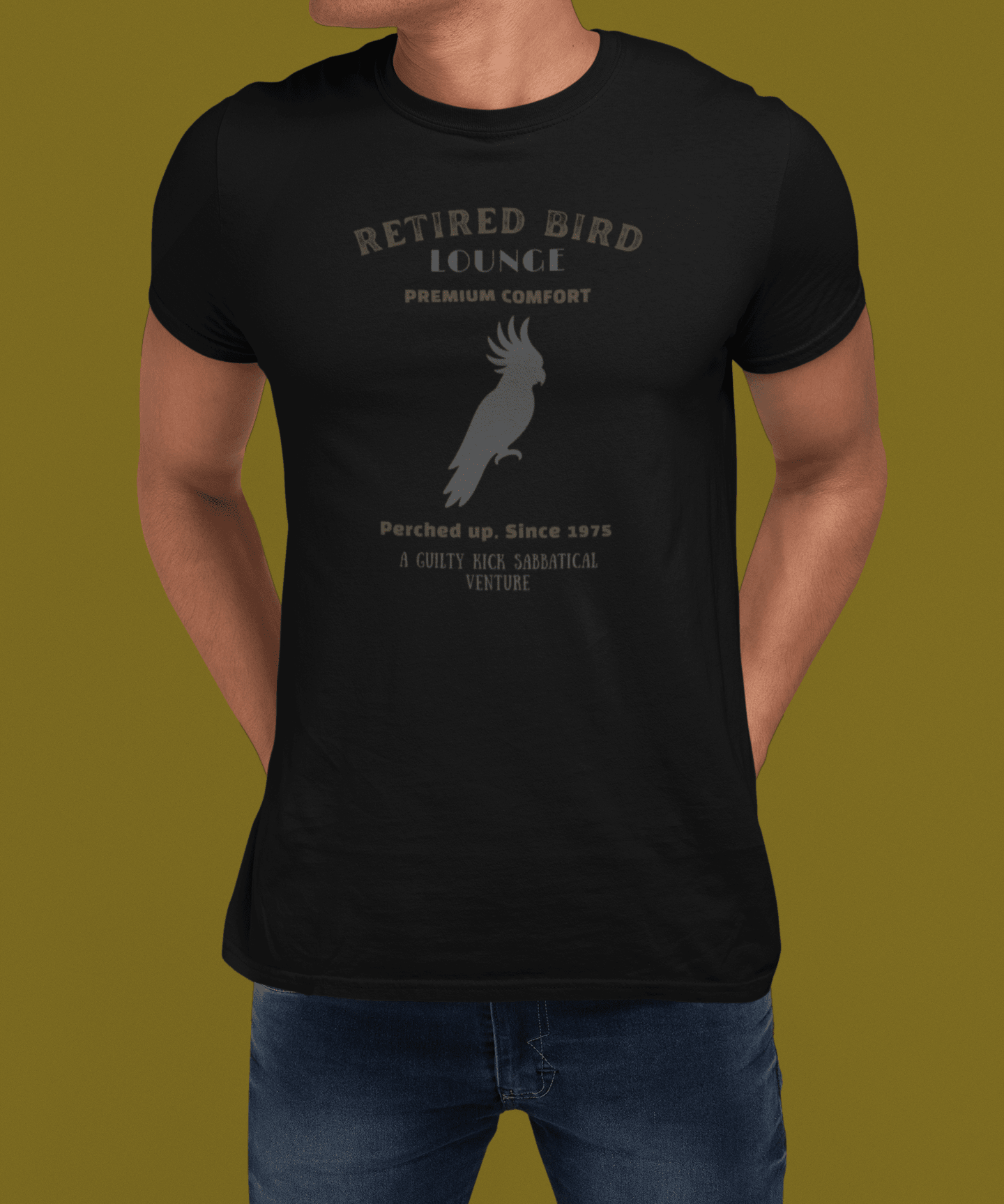 Retired Bird Lounge "Perched Up" Vintage Graphic T-Shirt, The Brand New Vintage Sunbaked Collection - Guilty Kick Apparel