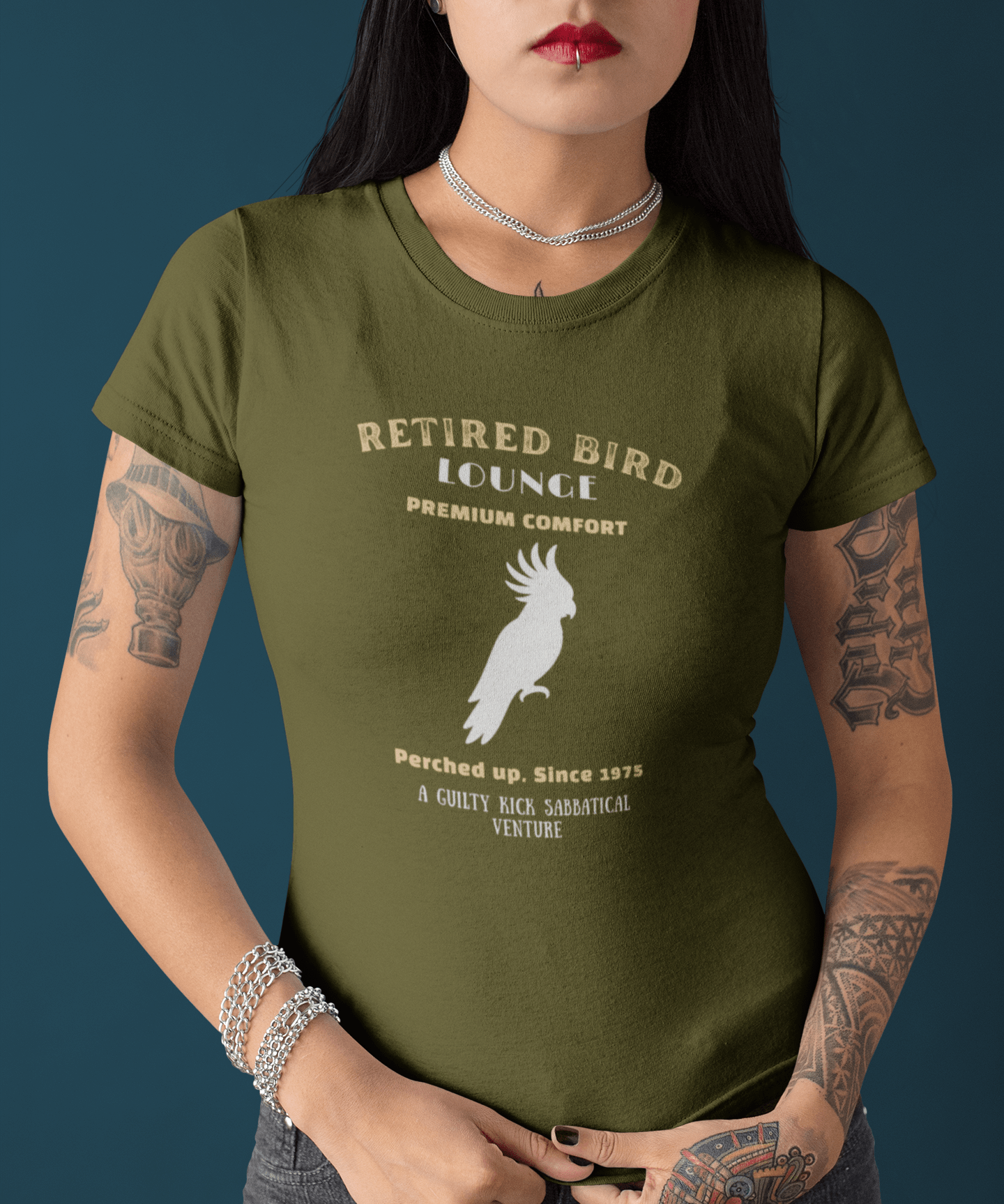 Retired Bird Lounge "Perched Up" Vintage Graphic T-Shirt, The Brand New Vintage Sunbaked Collection - Guilty Kick Apparel