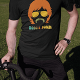 Retro 70s Boogie Down Graphic Tee Vintage Aviators & Mustache Shag Hair Style - Guilty Kick Apparel
