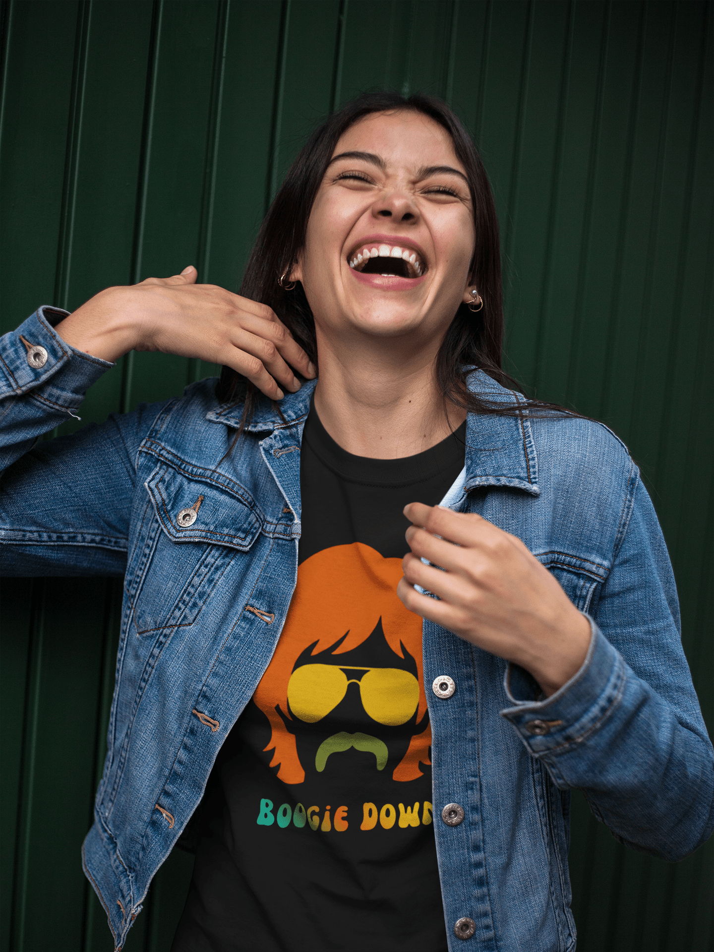Retro 70s Boogie Down Graphic Tee Vintage Aviators & Mustache Shag Hair Style - Guilty Kick Apparel