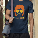 Retro 70s Boogie Down Graphic Tee Vintage Aviators & Mustache Shag Hair Style - Guilty Kick Apparel