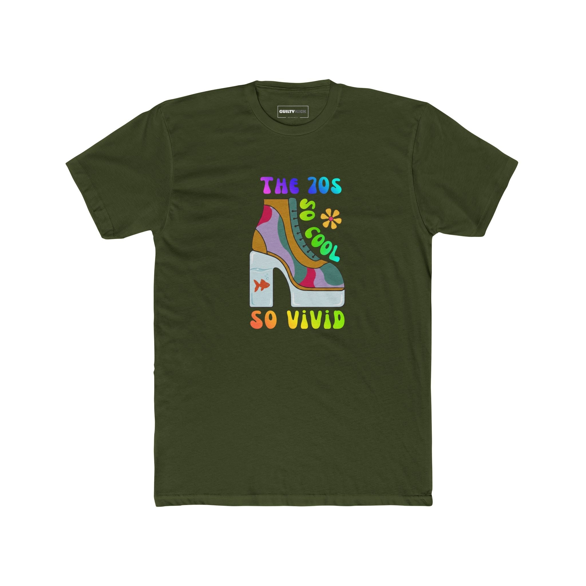 Retro 70s Disco Platform Boot T-Shirt Vivid Goldfish Aquarium Heel Aesthetic Tee - Guilty Kick Apparel