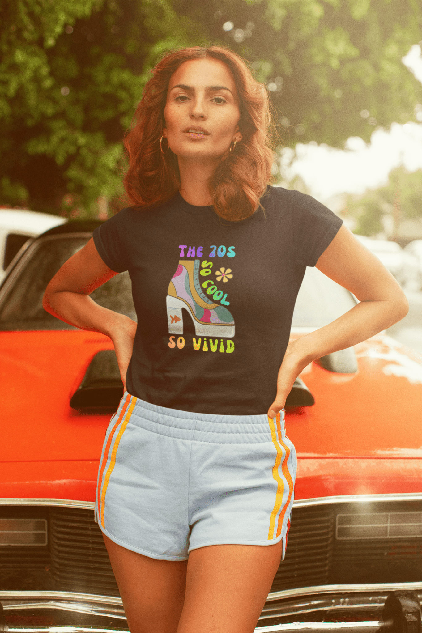Retro 70s Disco Platform Boot T-Shirt Vivid Goldfish Aquarium Heel Aesthetic Tee - Guilty Kick Apparel